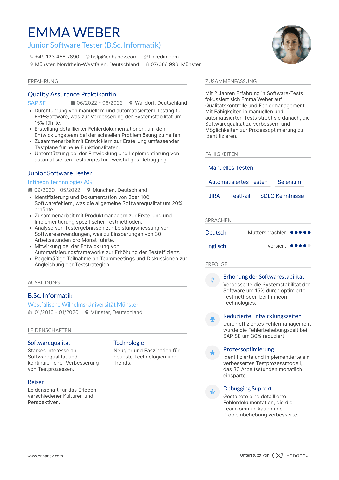 Lebenslauf als Junior Prüfer Resume Example