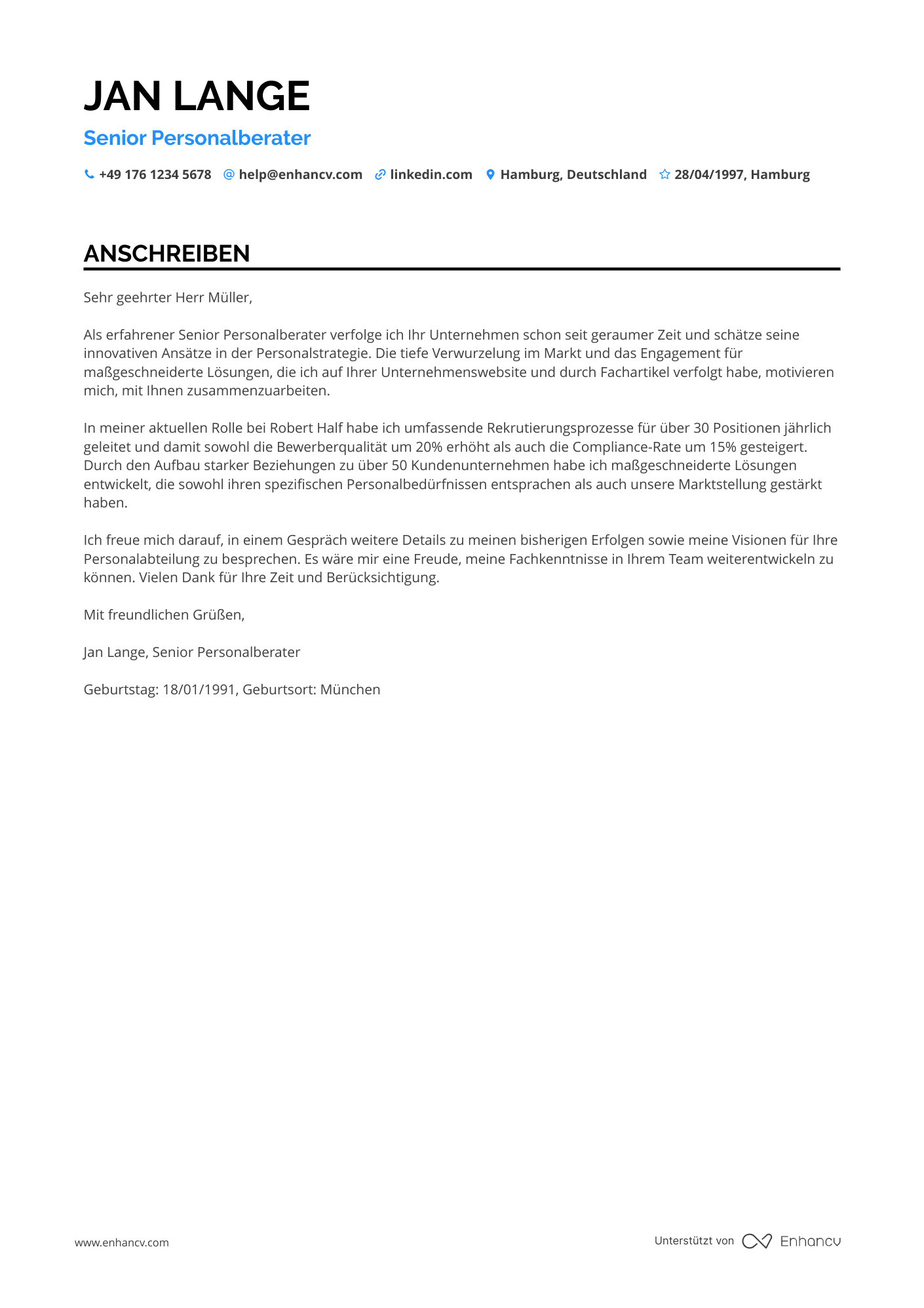 Personaler für Personalberatung Resume Example