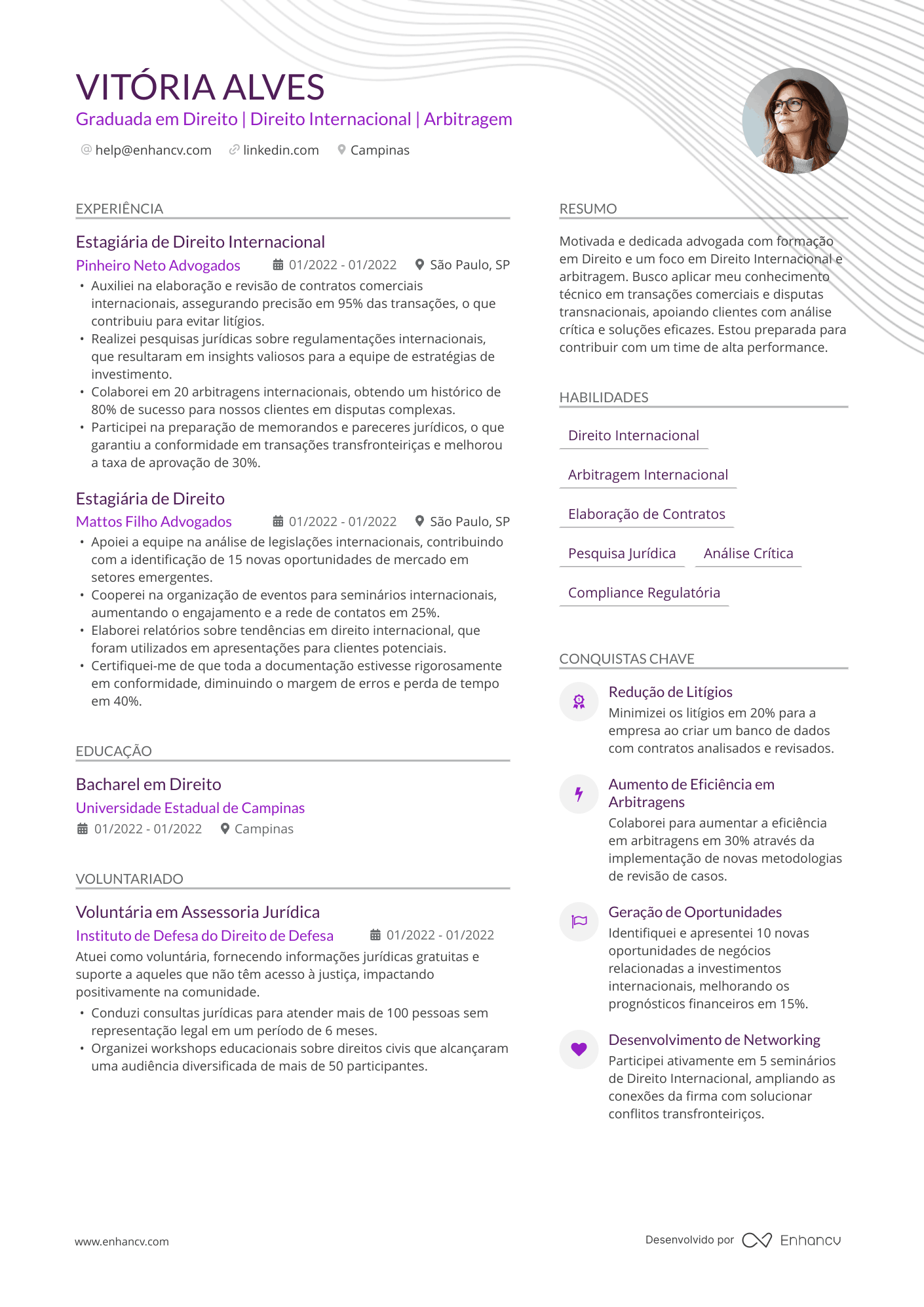 Advogado internacional Resume Example