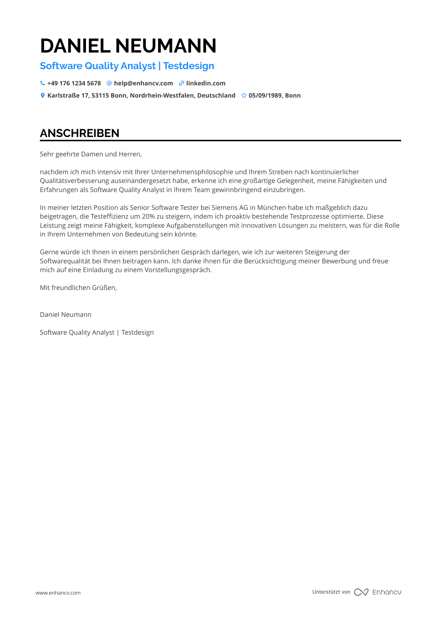 Prüfer in der Softwareindustrie Resume Example