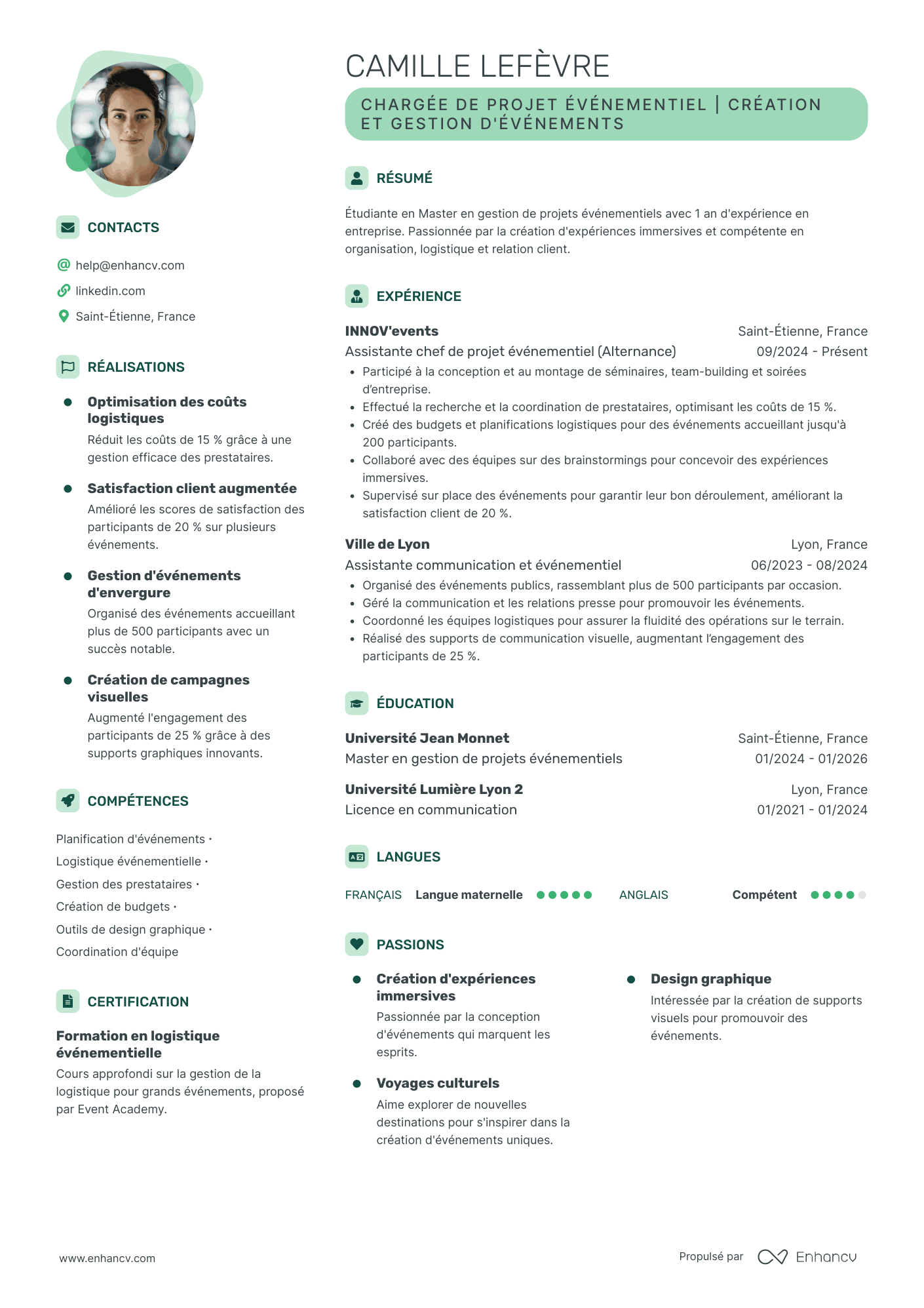 Chef De Projet Événementiel Resume Example