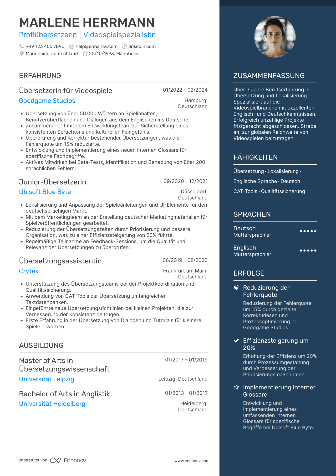 Lebenslauf in Übersetzer für Videospielindustrie Resume Example