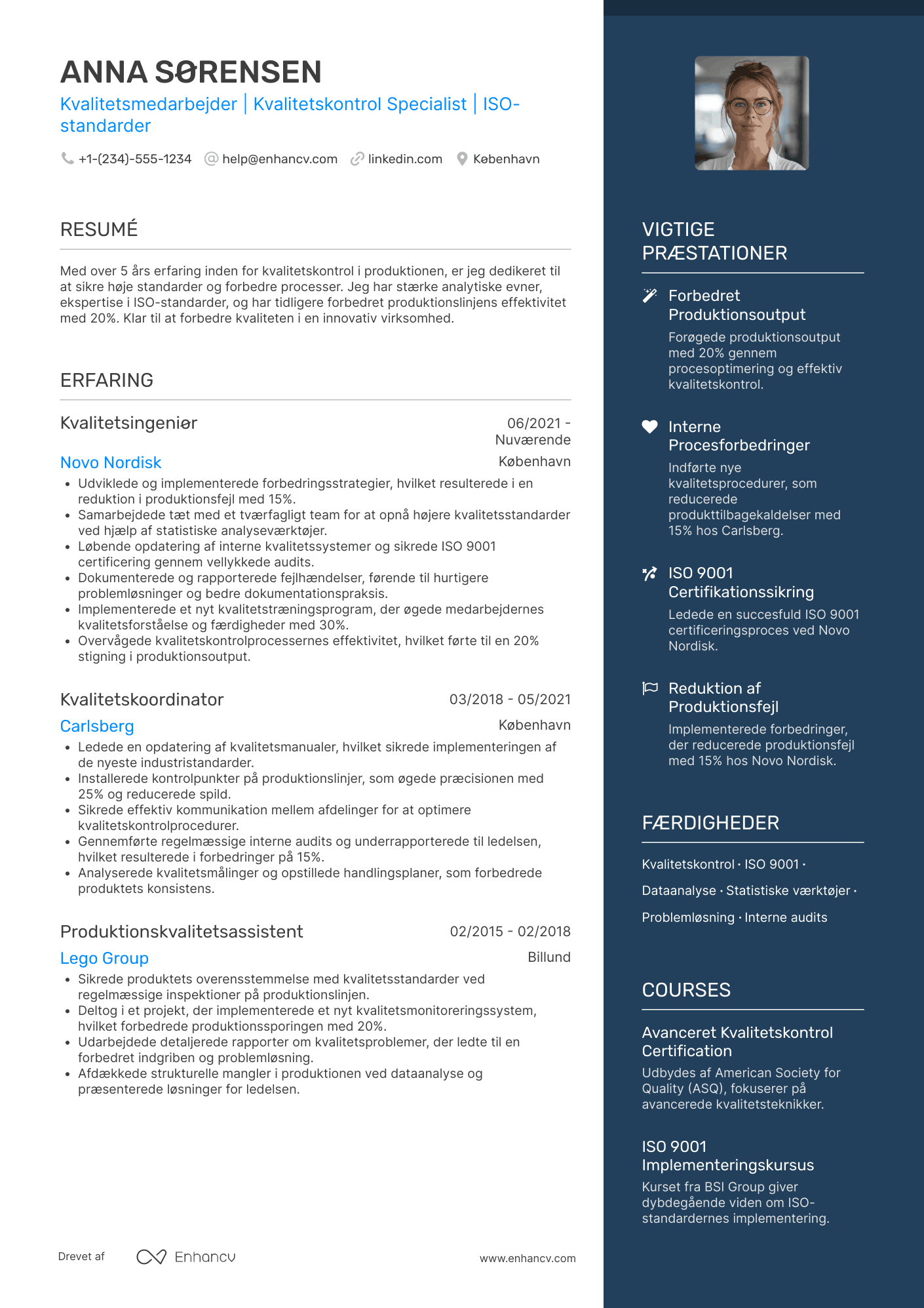 CV til Kvalitetsmedarbejder Resume Example