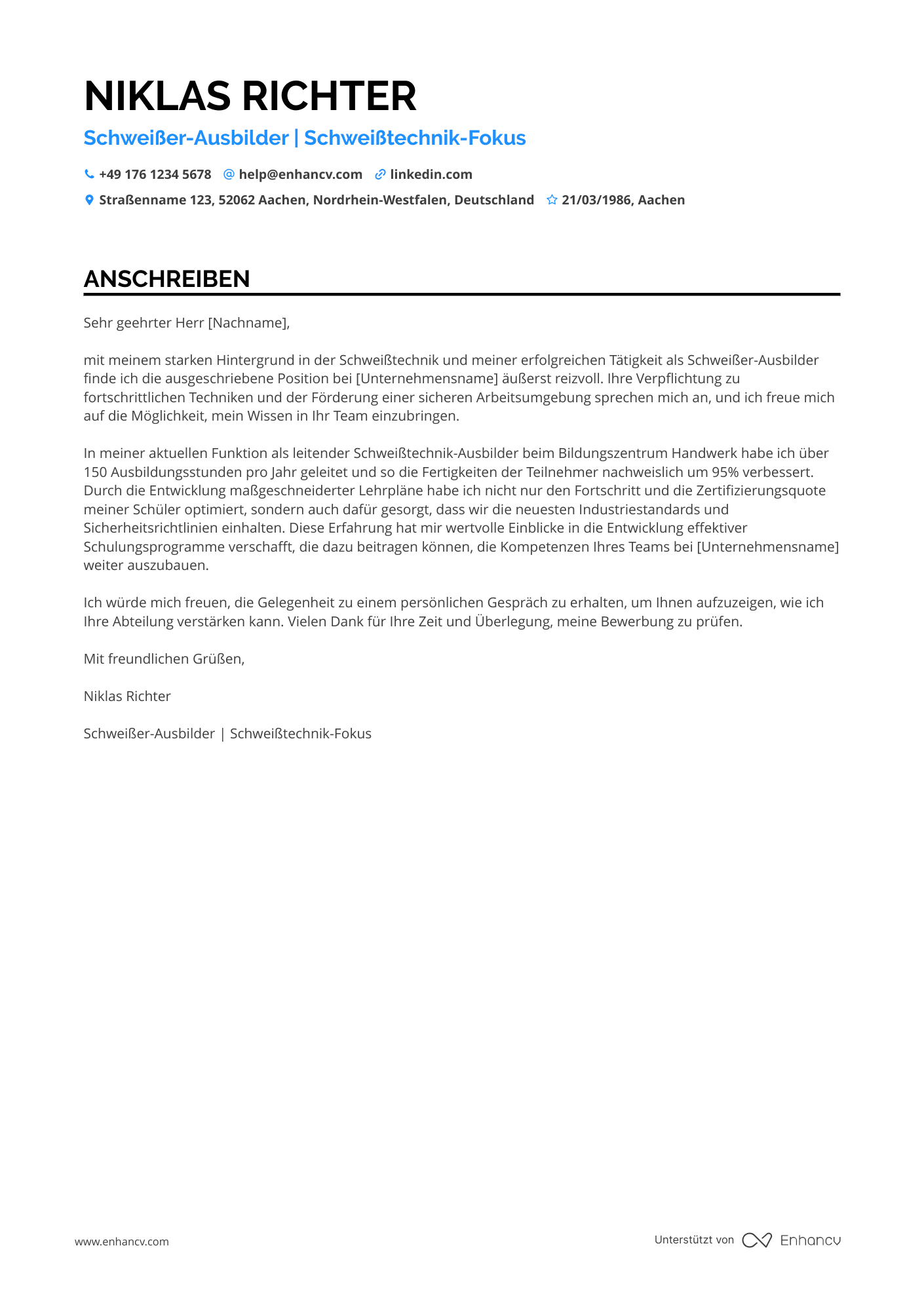 Schweißer Lehrer Resume Example