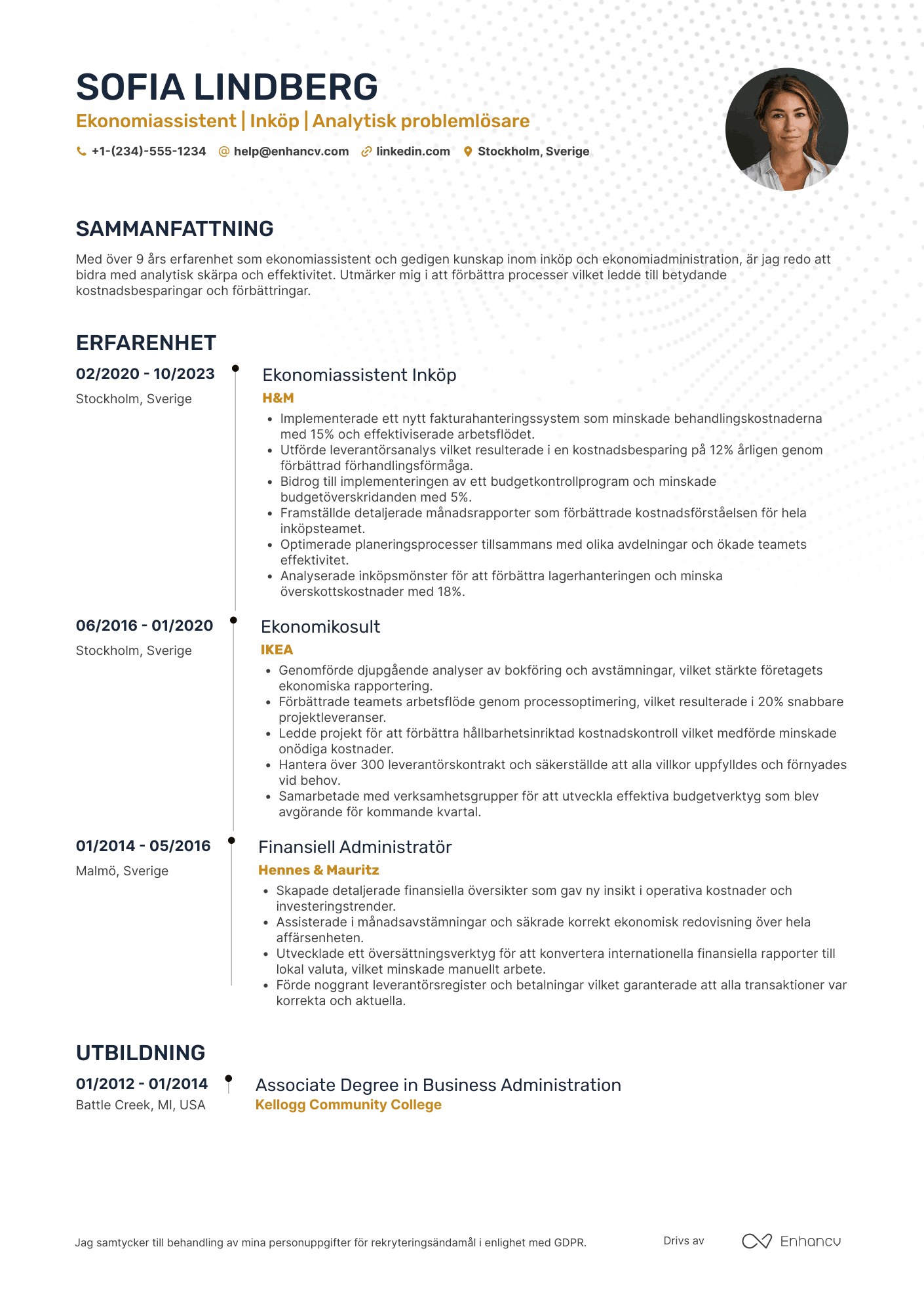 CV för Ekonomiassistent Inköp Resume Example