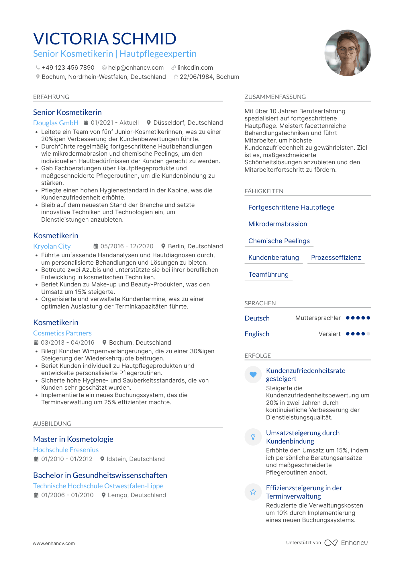Lebenslauf als Senior Kosmetikerin Resume Example