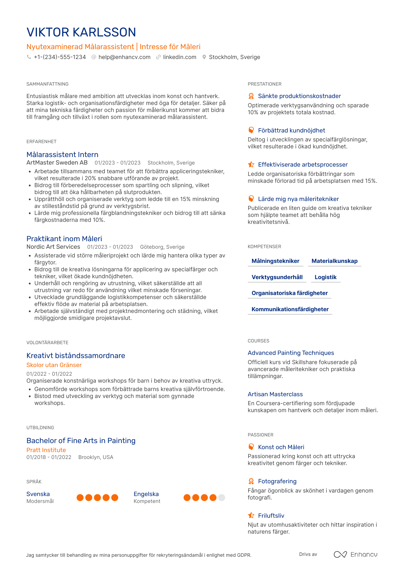 CV för Nyutexamineradmåstareassistent Resume Example