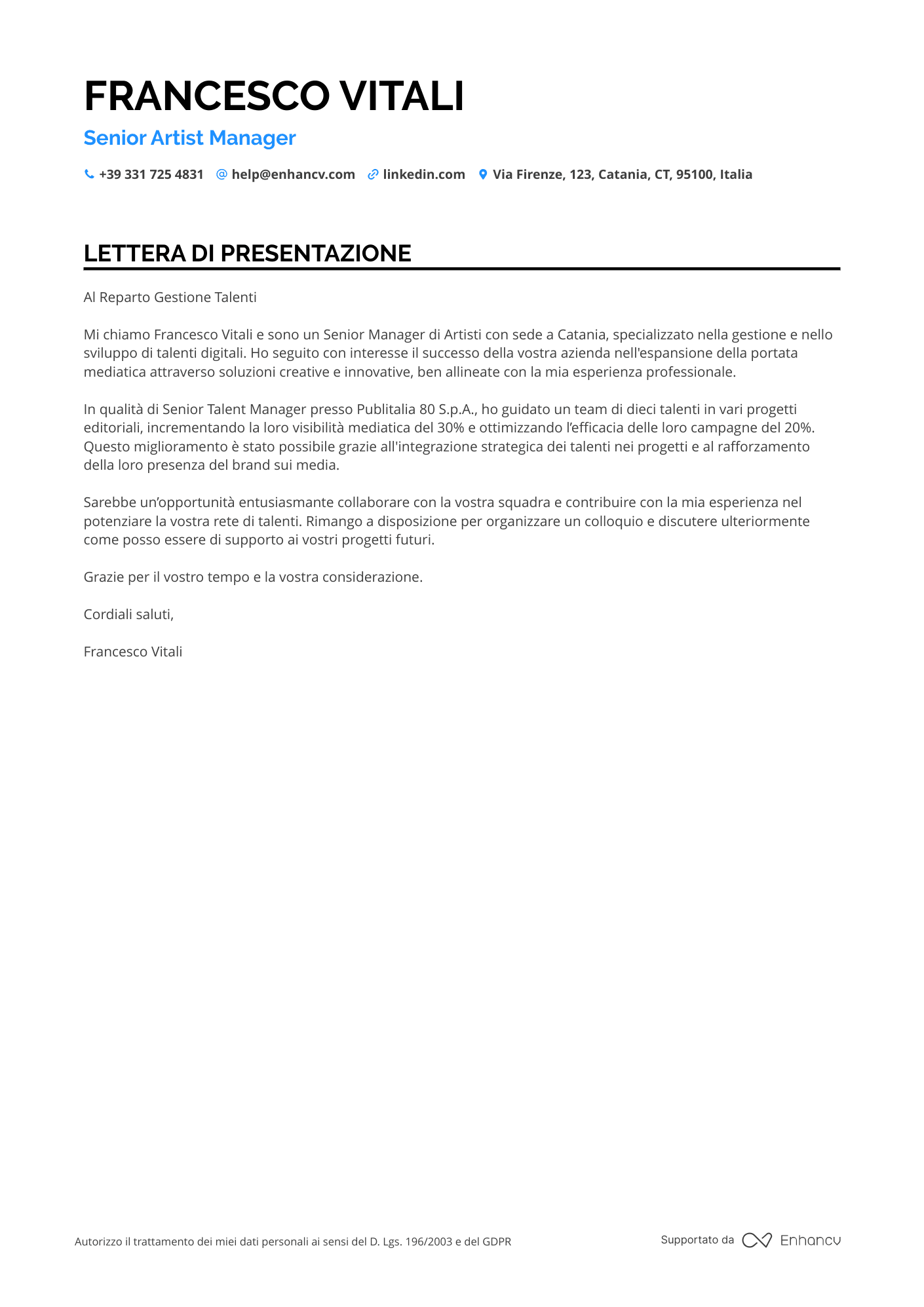 Artistico Senior Resume Example