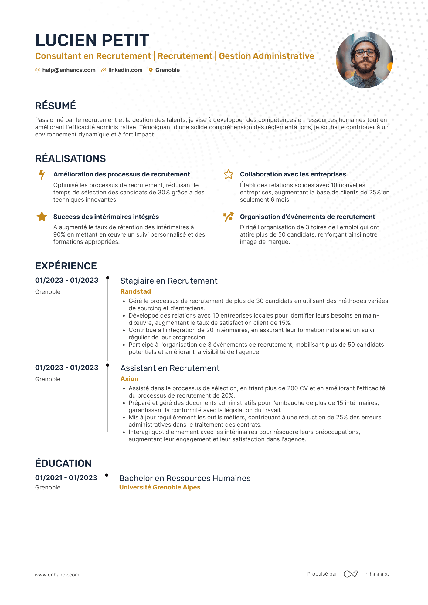 Remplaçant·e ou un·e intérimaire Resume Example