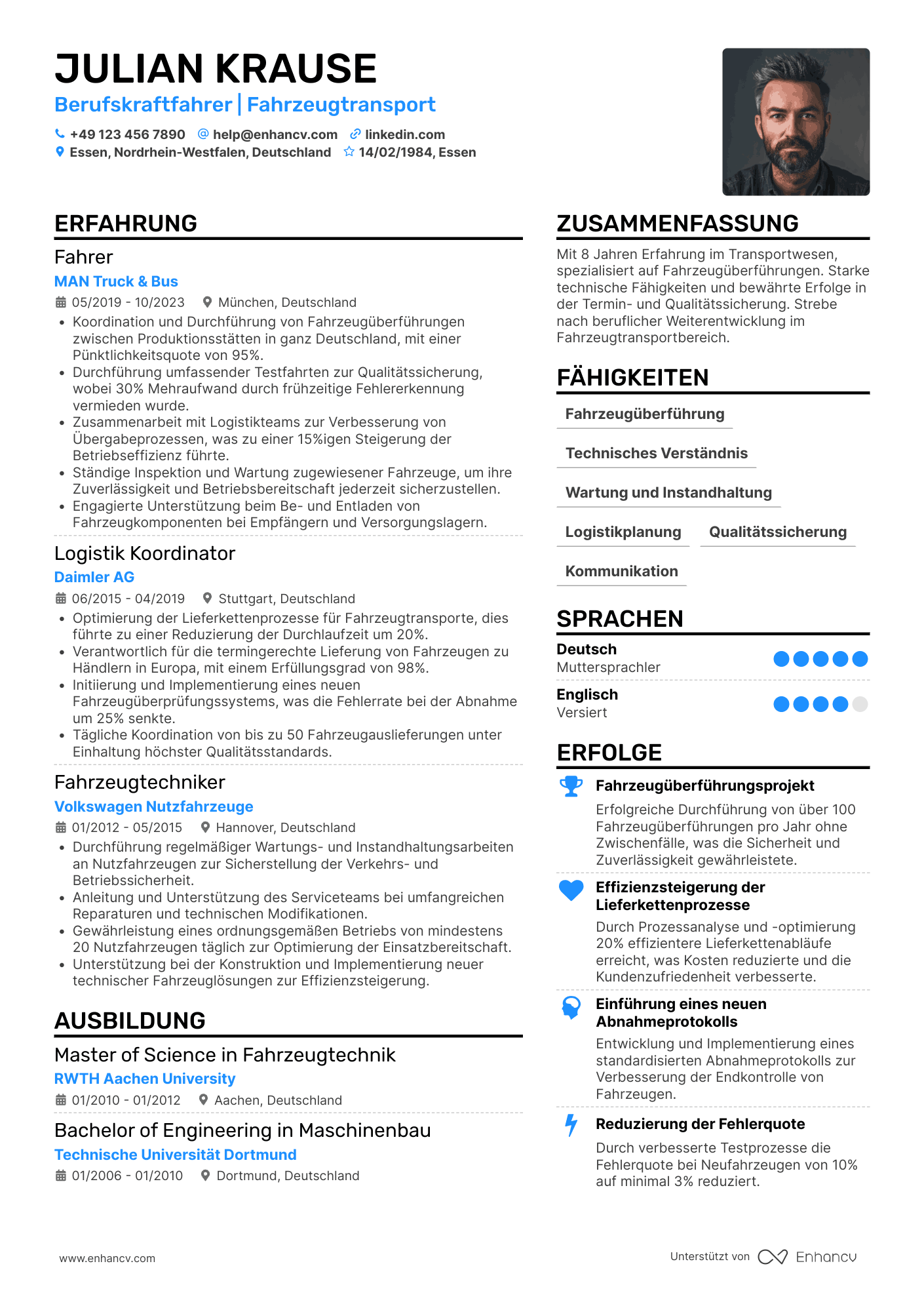 Lebenslauf in Fahrer in der Automobilindustrie Resume Example