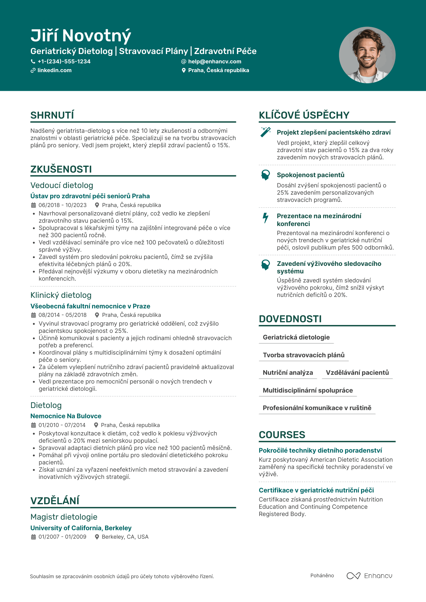 Životopis pro Гериатрический диетолог Resume Example