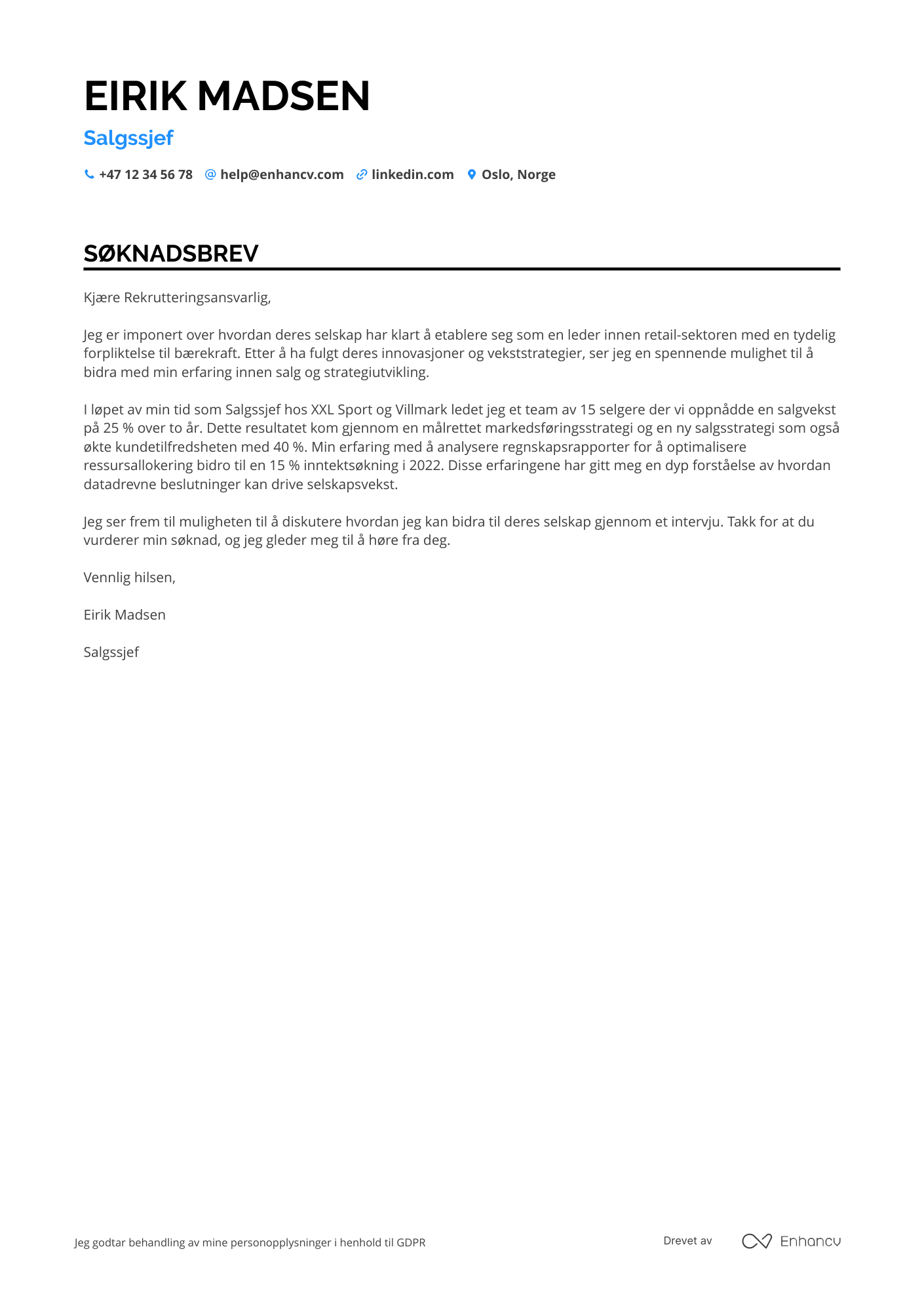 Søknadsbrev for Salgssjef Retail Resume Example