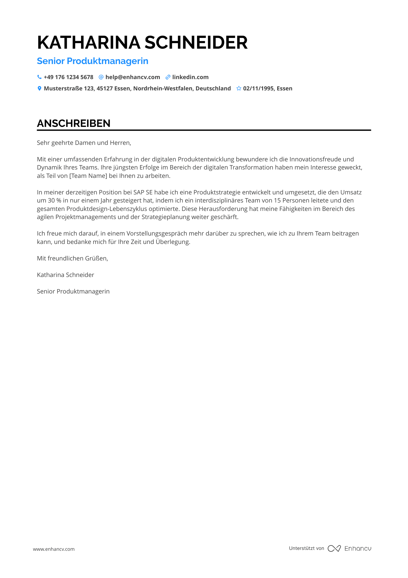 Produktmanager für digitale Produkte Resume Example