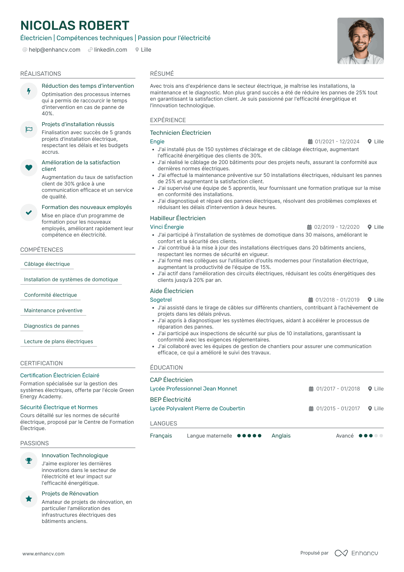 Alternance d’Électricien Resume Example