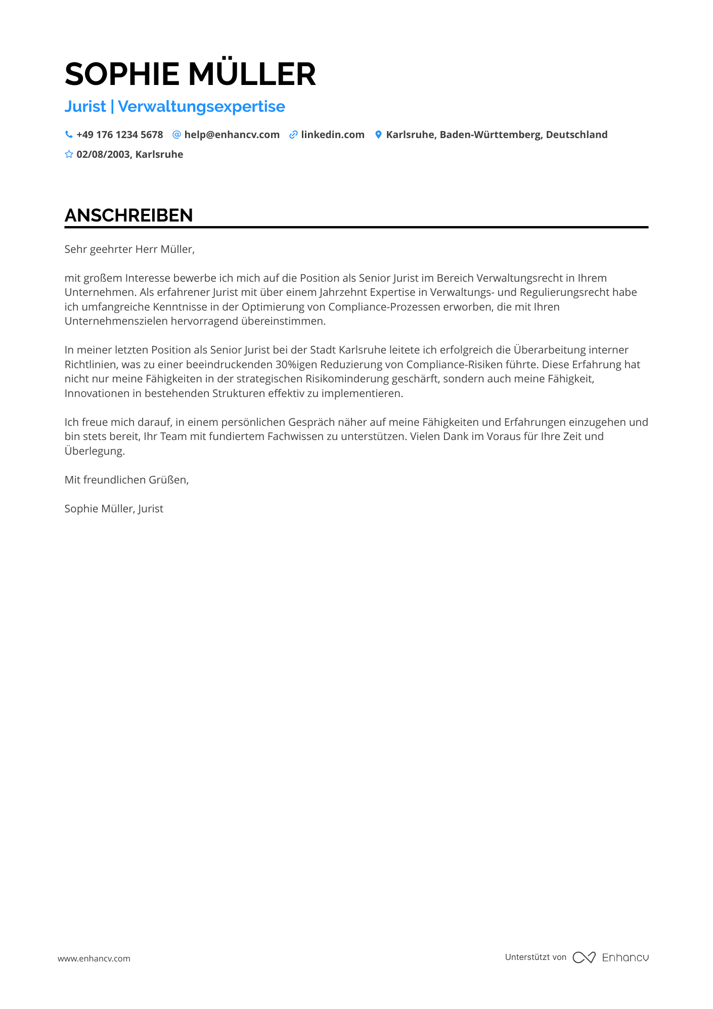 Jurist in der Verwaltung Resume Example