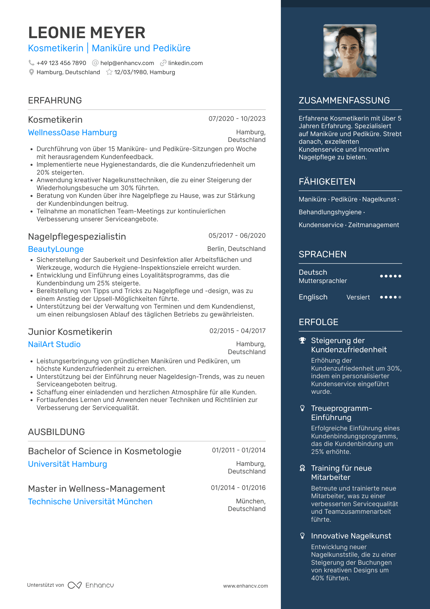 Lebenslauf als Kosmetikerin für Maniküre und Pediküre Resume Example