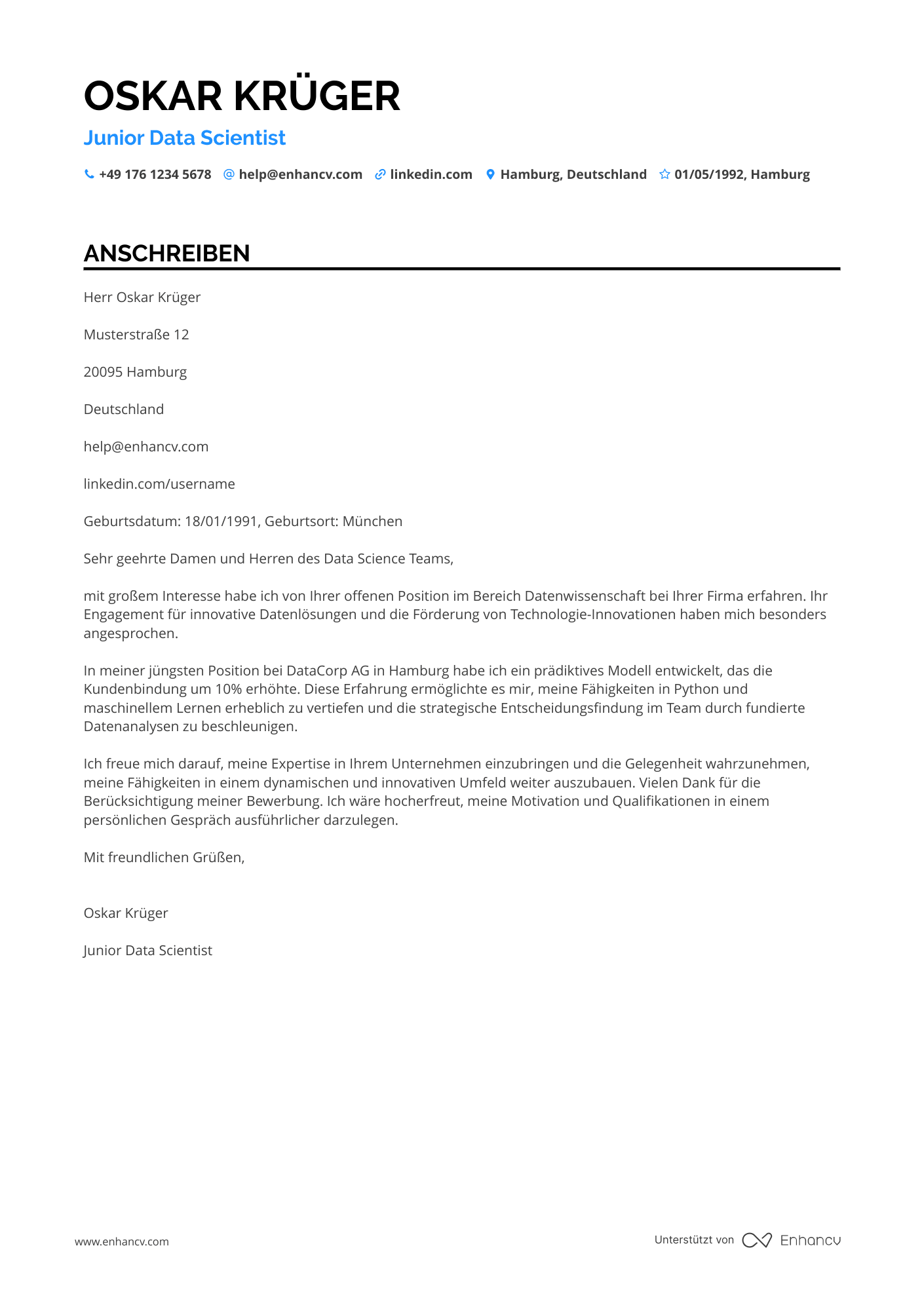 Einstiegsniveau Datenwissenschaftler Resume Example