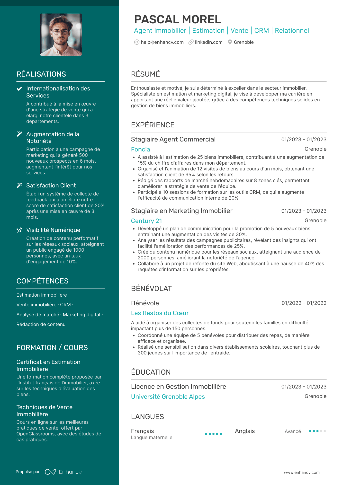 Agent immobilier sans expérience Resume Example