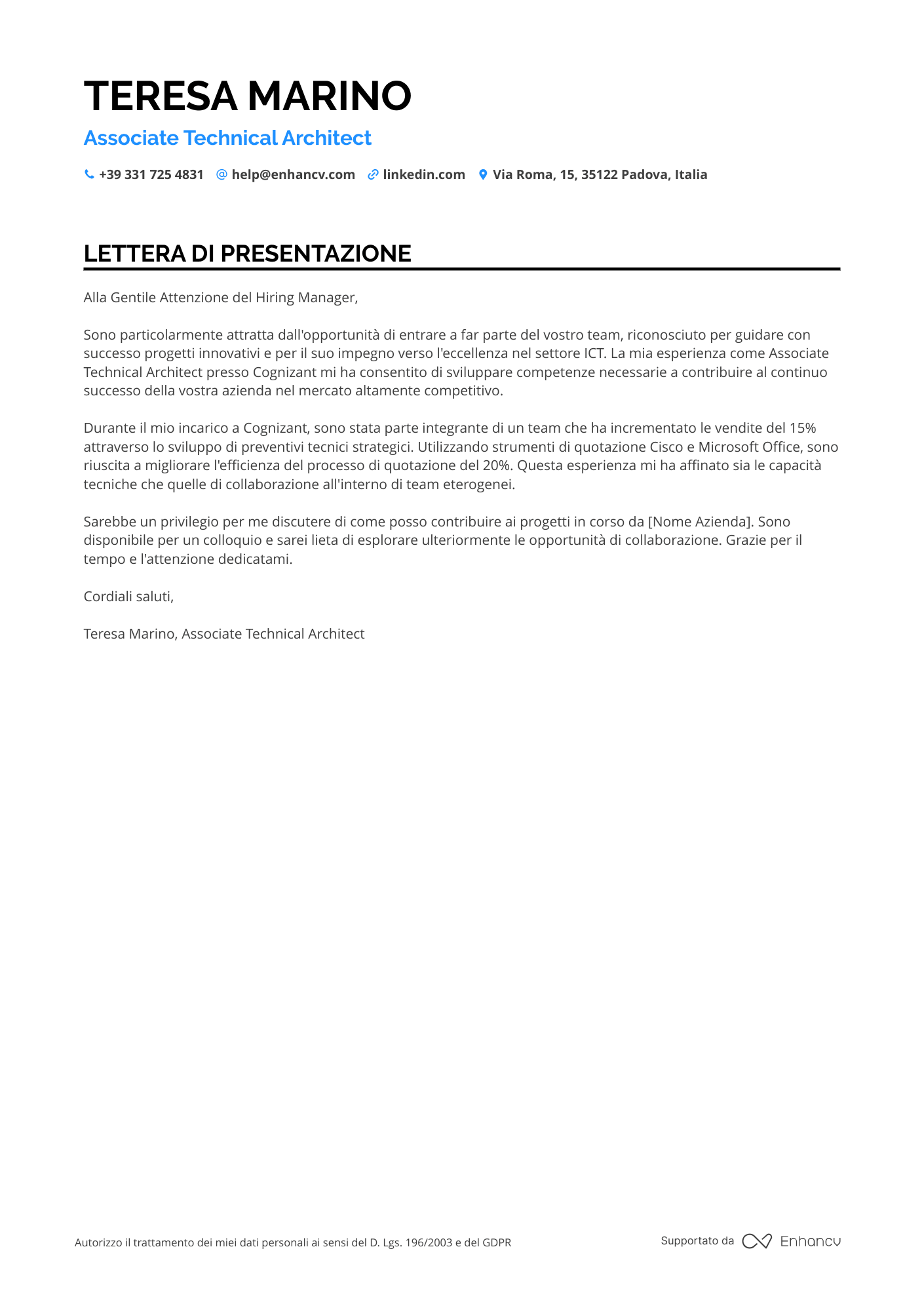 Addetto Alle Vendite Junior Resume Example