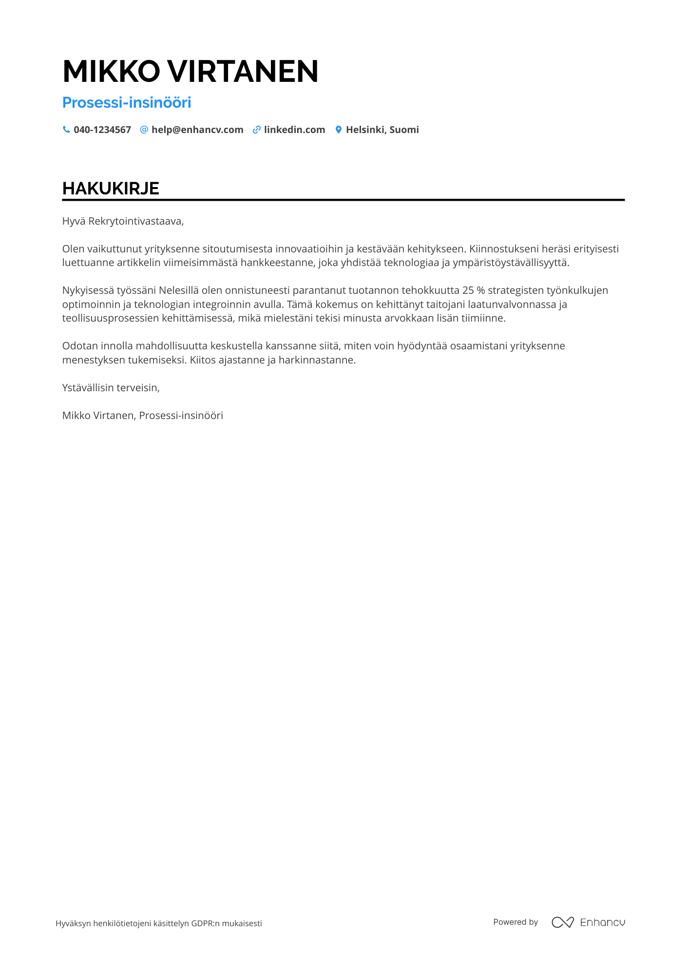 Hakukirje Teollisuustyöntekijä Prosessi insinööri Resume Example