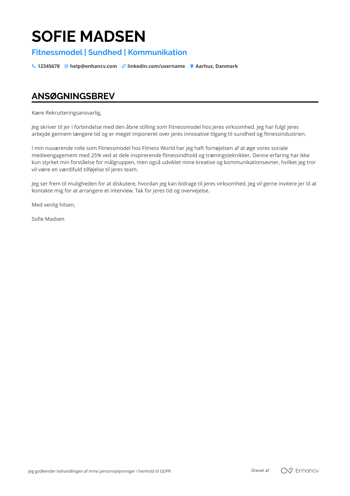 Ansøgningsbrev til Fitnessmodel Resume Example