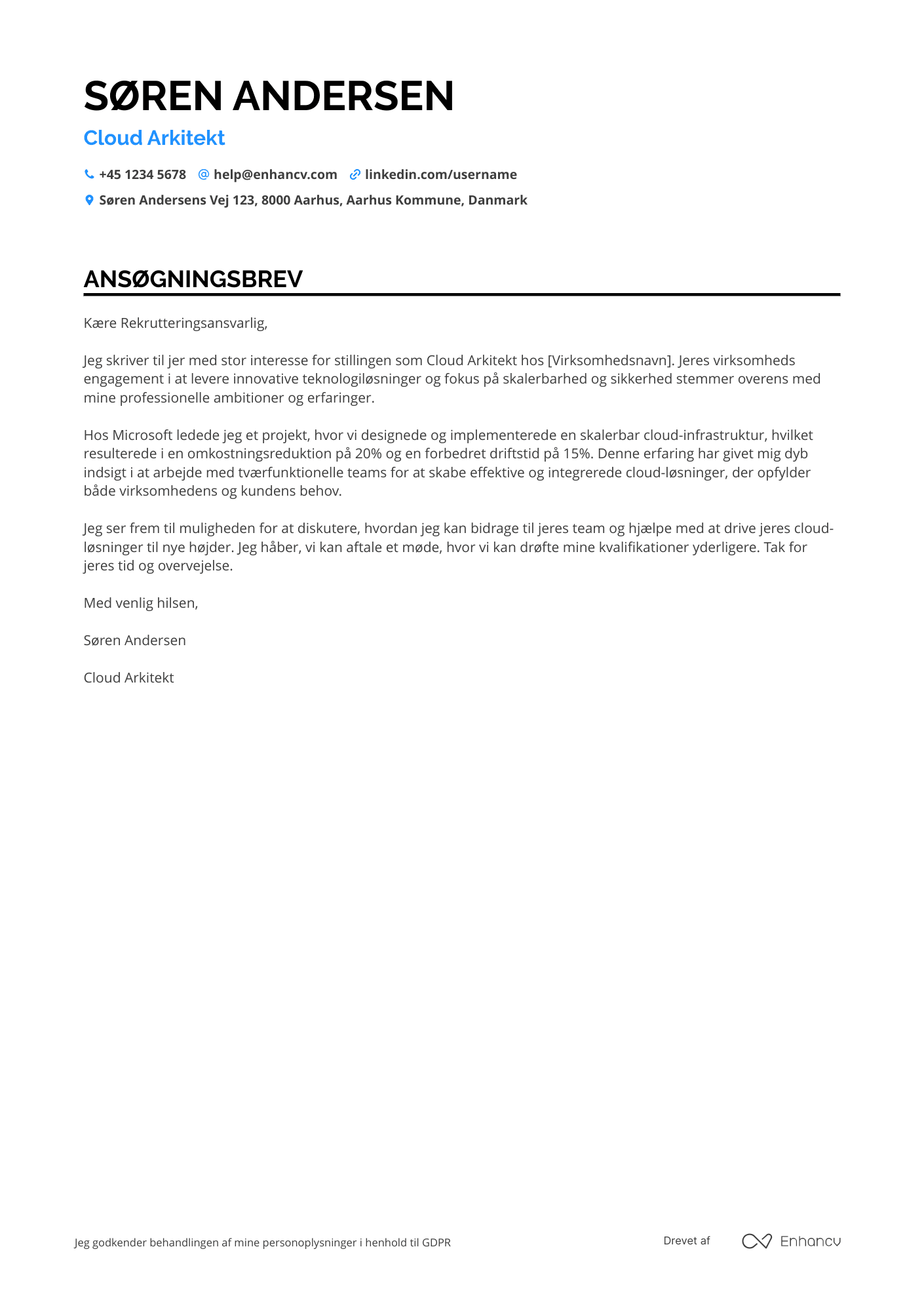Ansøgningsbrev til Cloud Arkitekt Resume Example