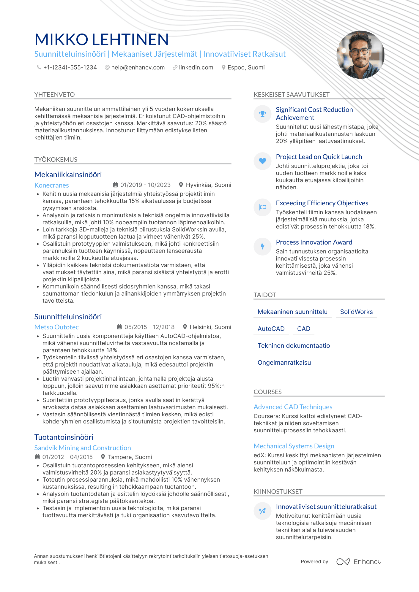 Ansioluettelo Suunnitteluinsinööri Mekaniikka Resume Example