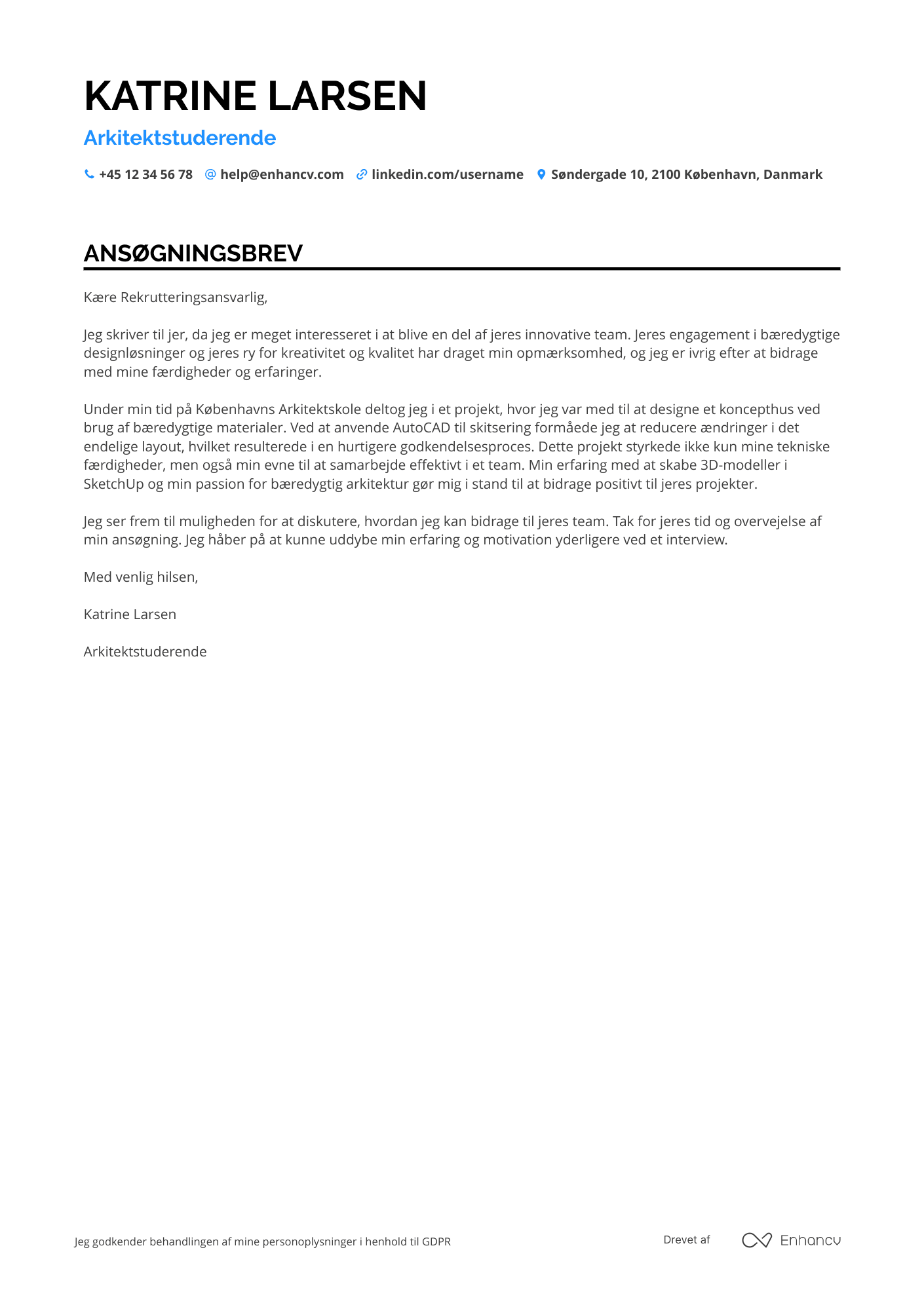 Ansøgningsbrev til Arkitektpraktikant Resume Example