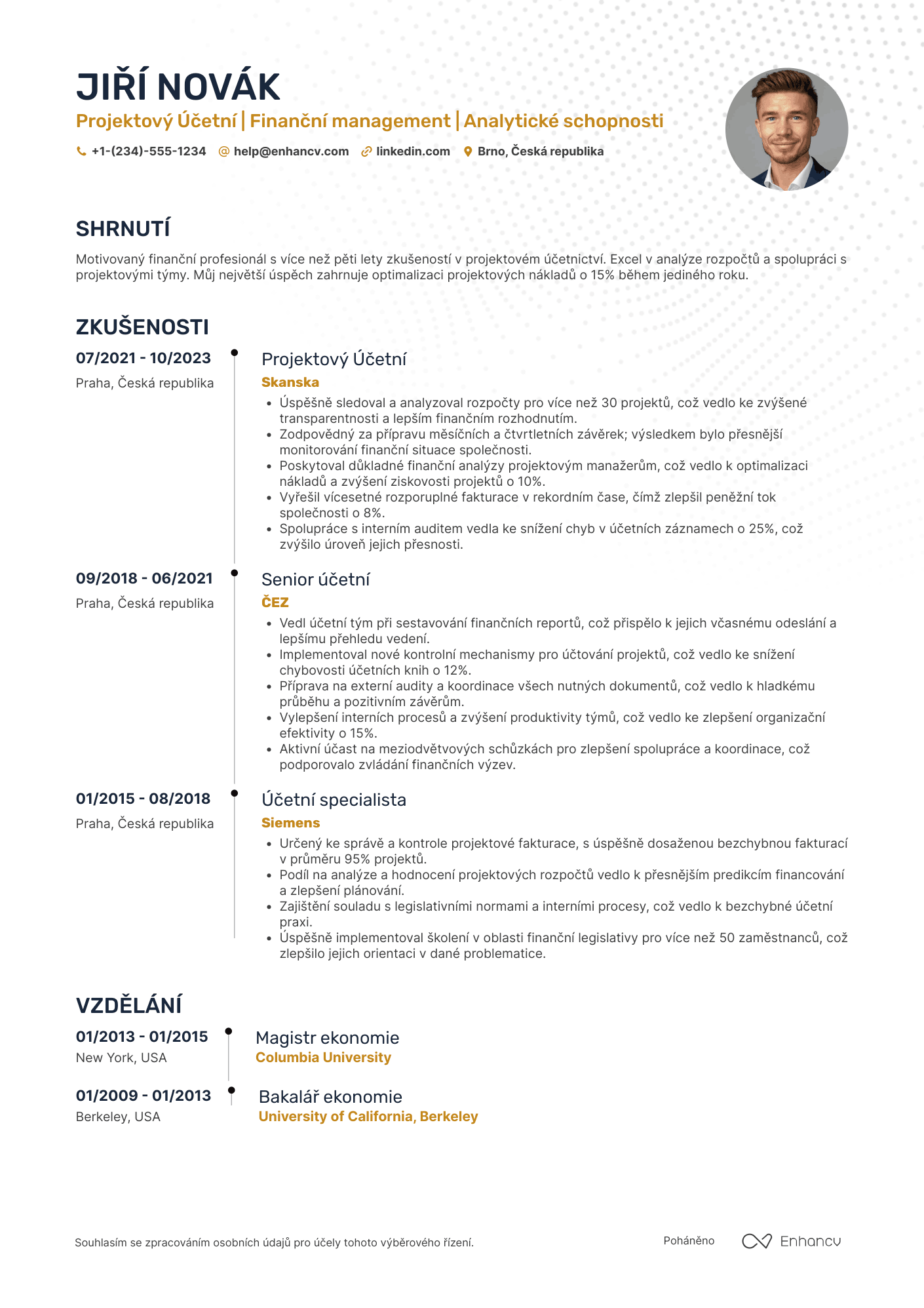 Životopis pro Projektový Účetní Resume Example