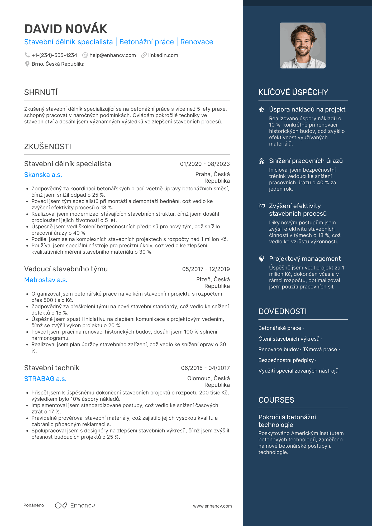 Životopis pro Stavební dělník pro speciální práce Resume Example