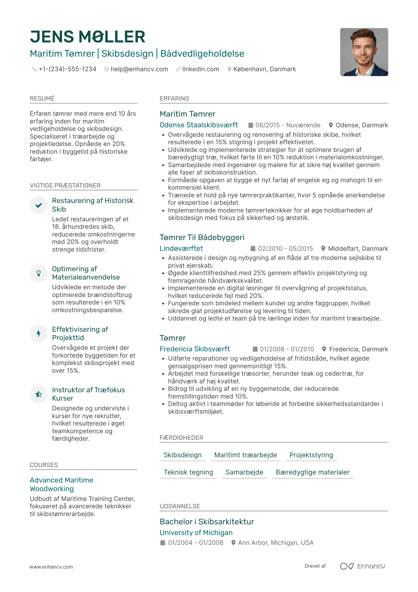 CV til Maritim Tømrer Resume Example