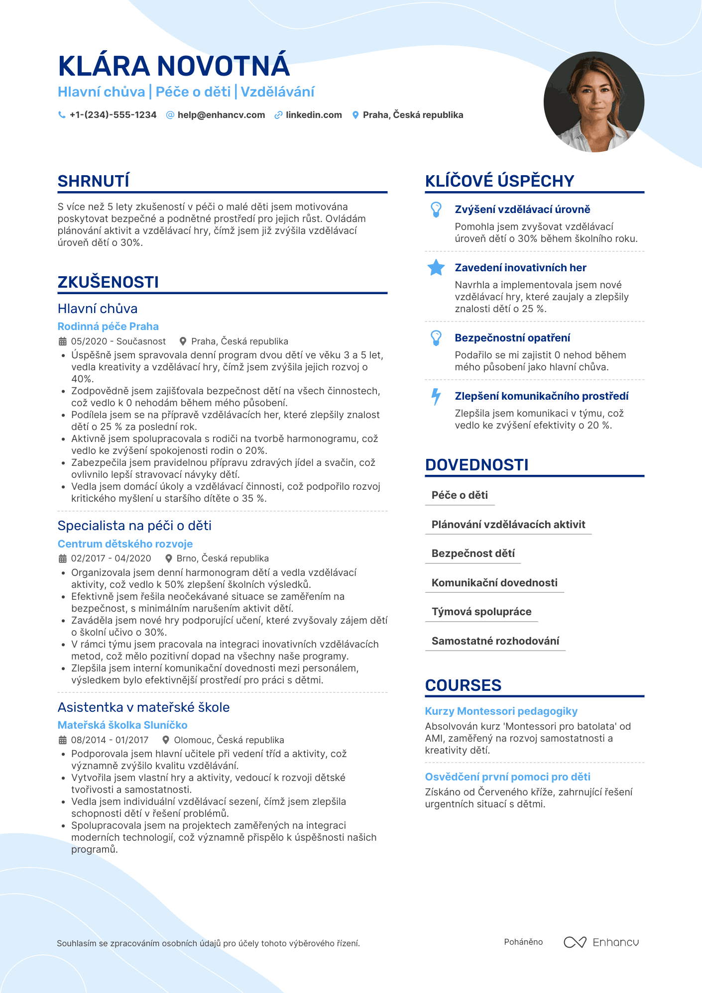 Životopis pro Hlavní chůva Resume Example