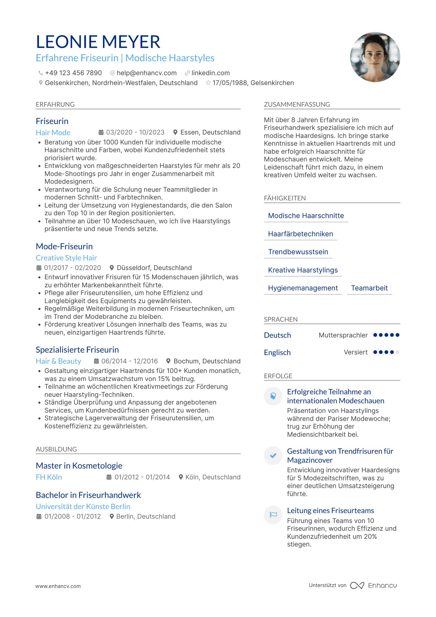 Lebenslauf in Friseurin in der Modebranche Resume Example