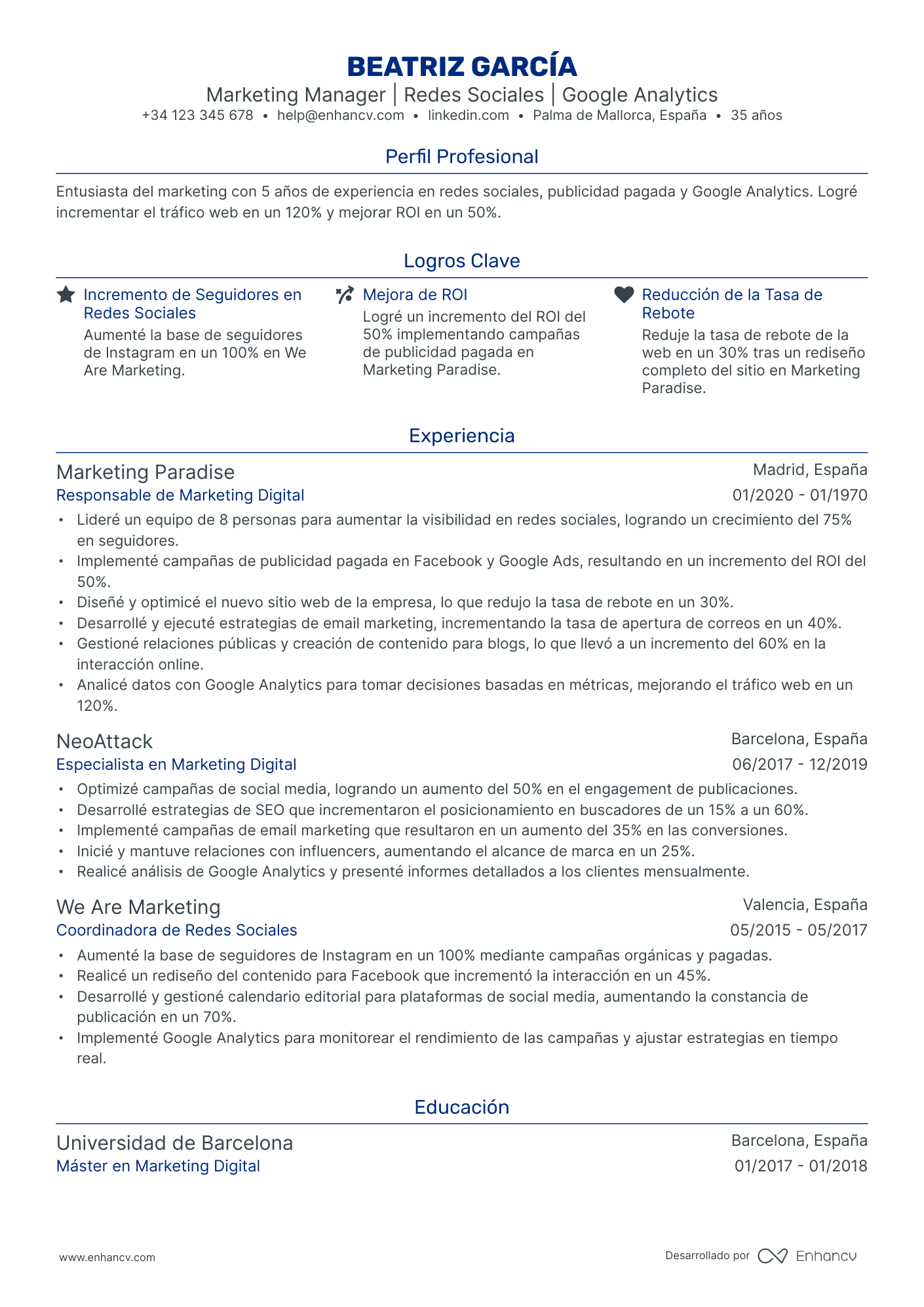 Marketing Online Resume Example