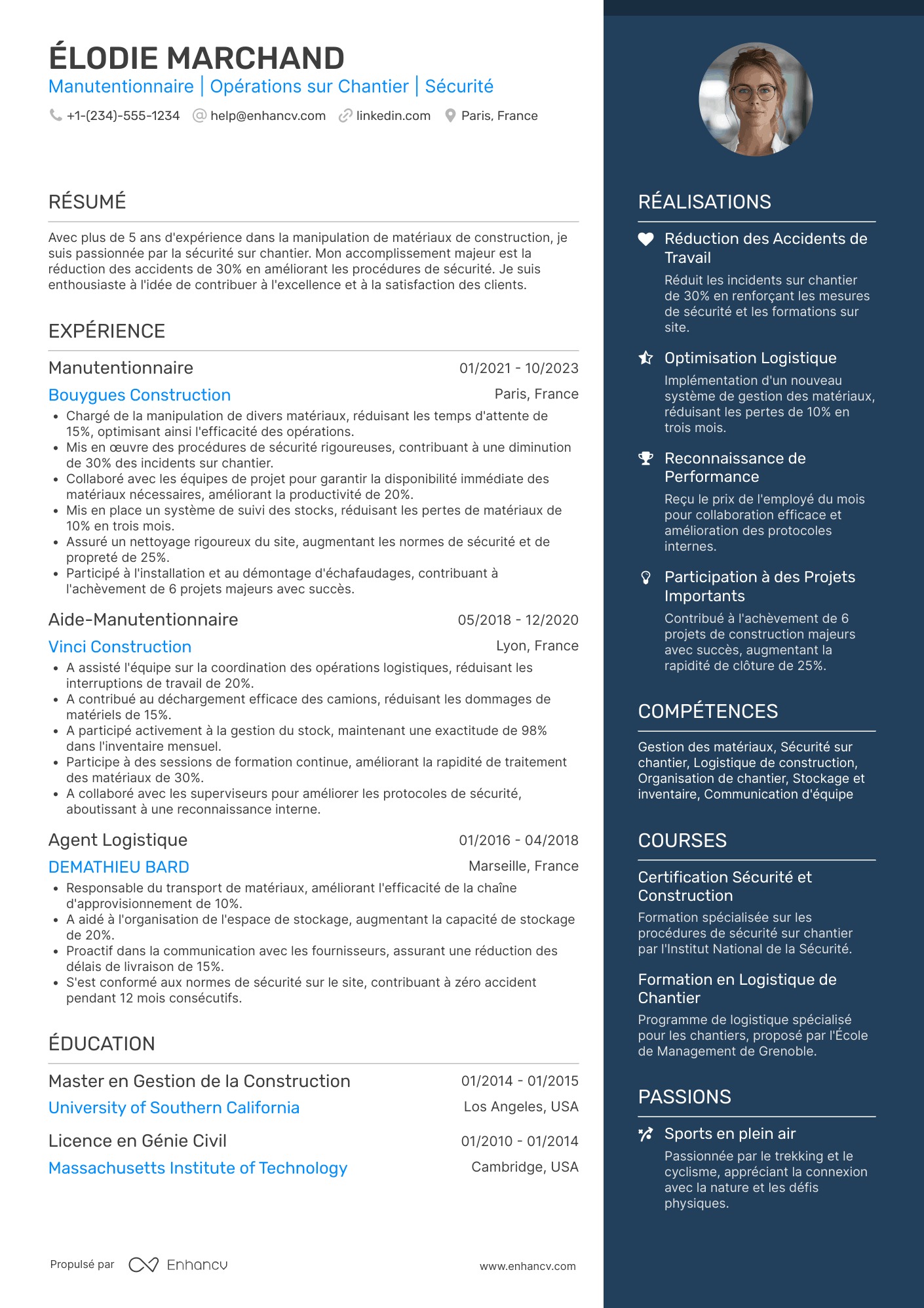 CV de manutentionnaire en bâtiment Resume Example