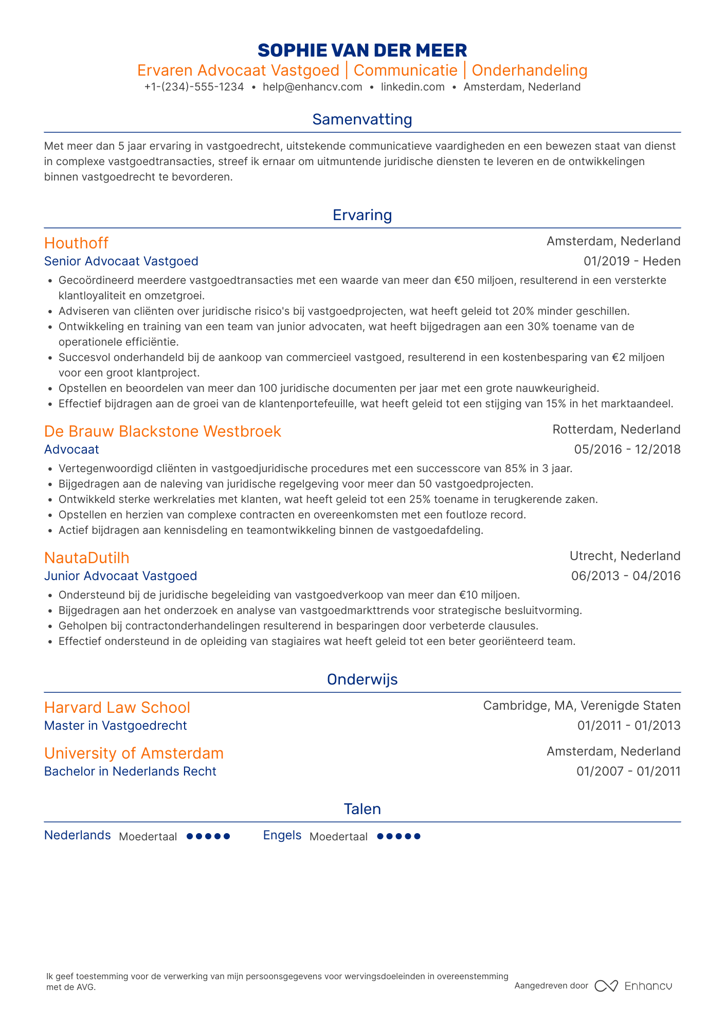 CV voor Advocaat Vastgoed Resume Example