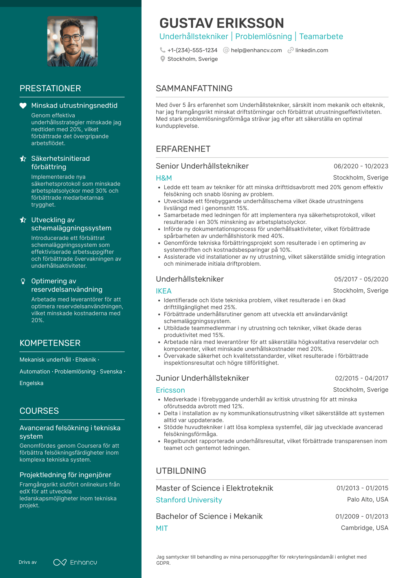 CV för McDonald's Underhållstekniker Resume Example