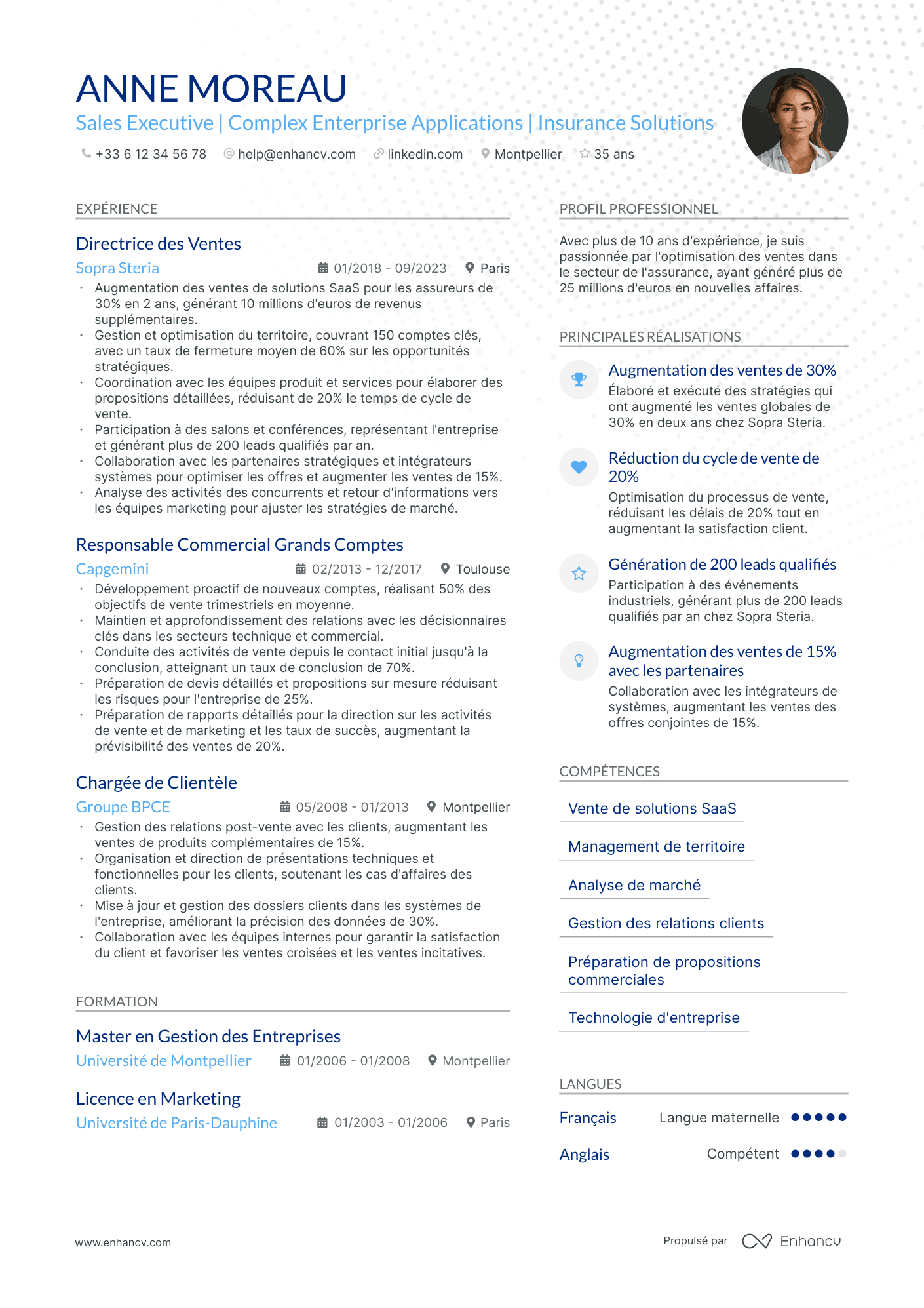 Cadre Exécutif Senior Resume Example