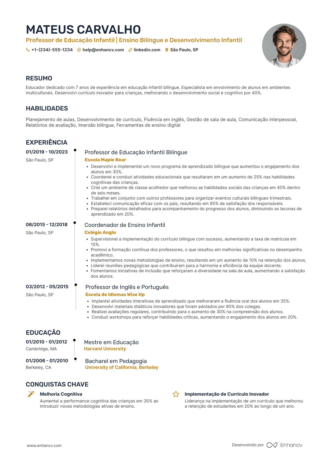 Currículo professora educação infantil bilíngue Resume Example