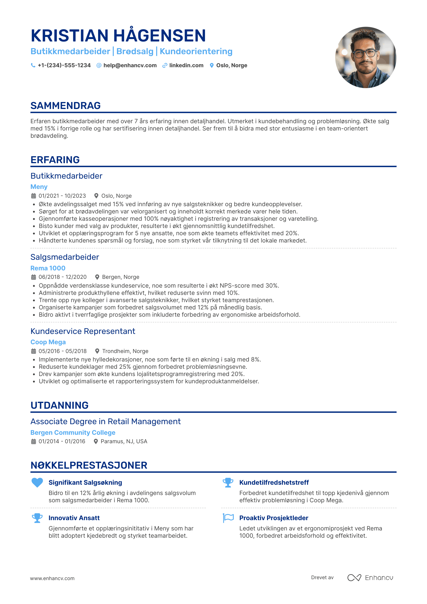 CV for Butikkmedarbeider brødavdeling Resume Example