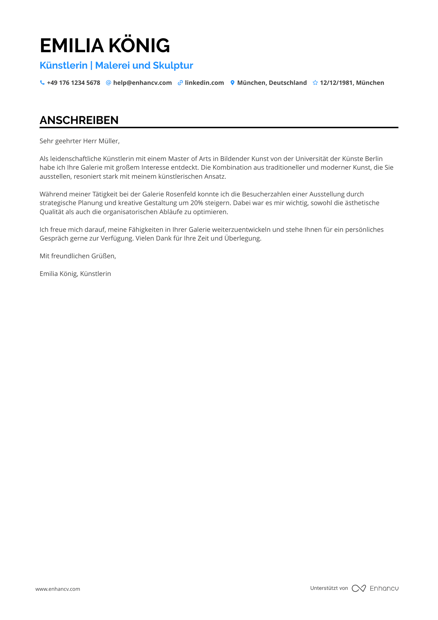 Künstlerischer Anfänger Resume Example