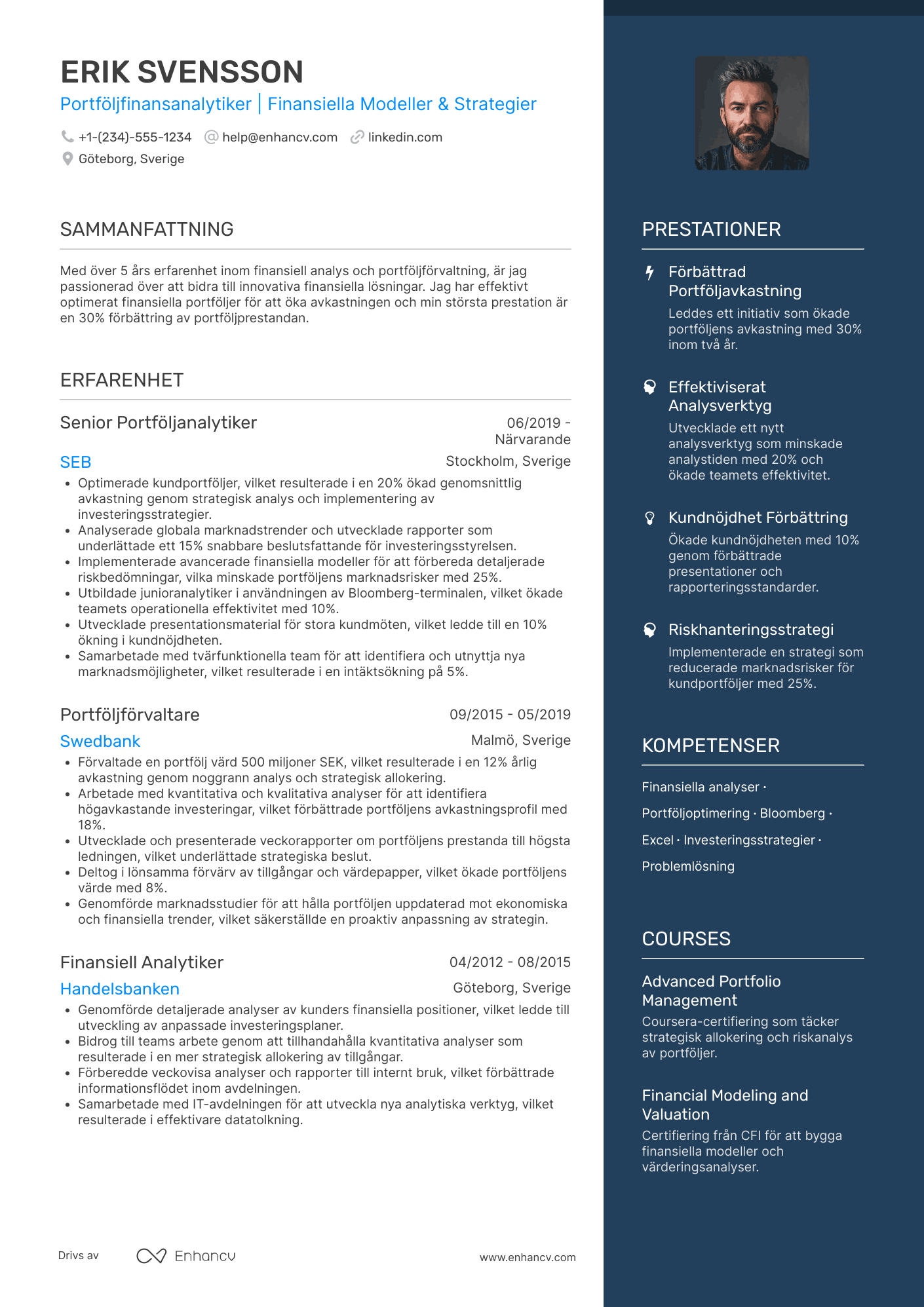 CV för Portföljfinansanalytiker Resume Example