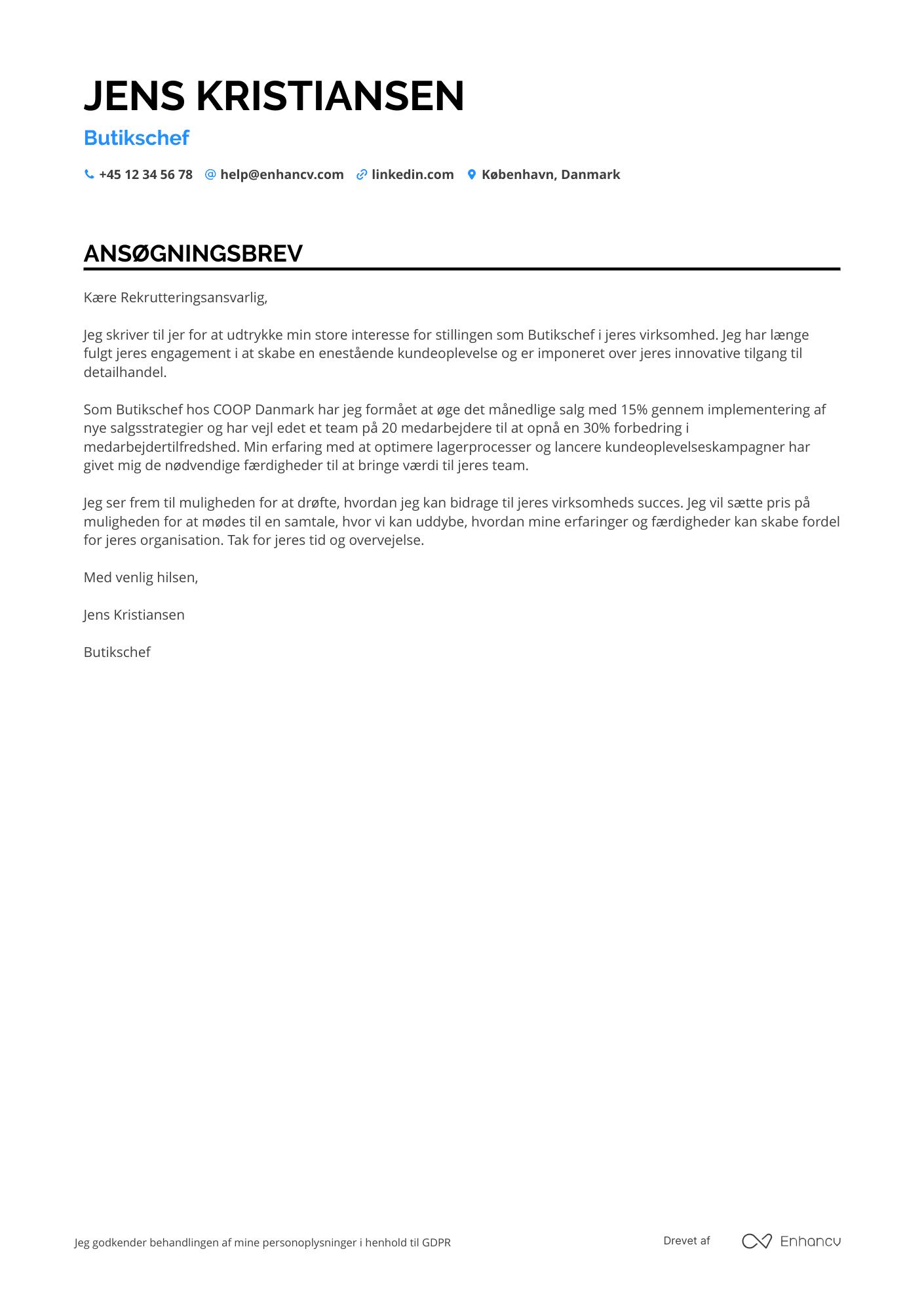 Ansøgningsbrev til Butikschef – supermarked Resume Example
