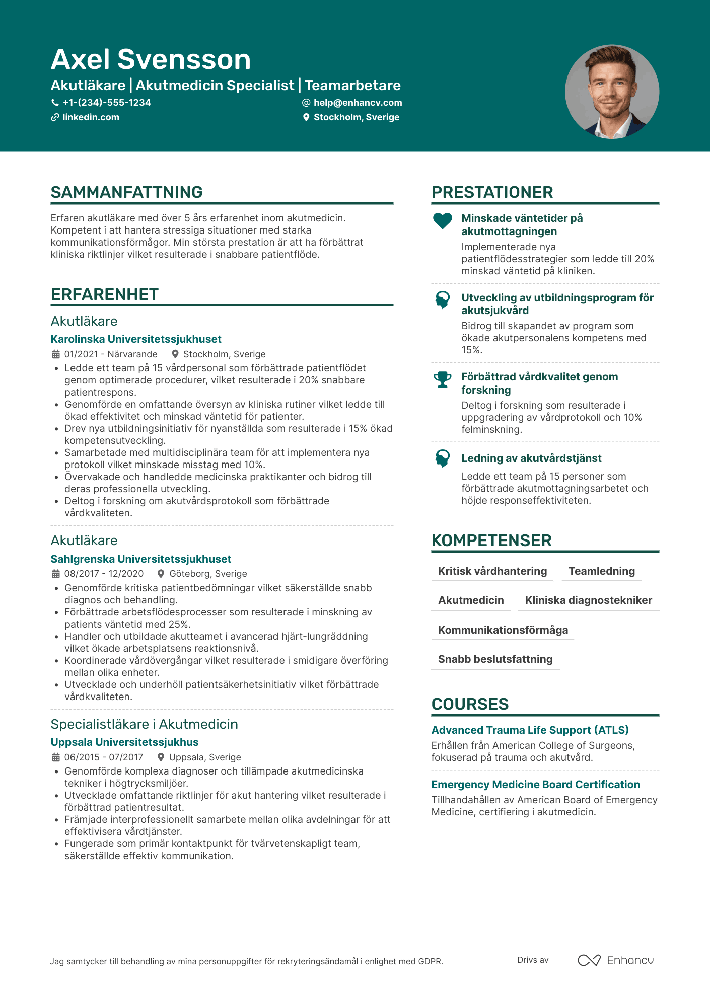 CV för Akutläkare Resume Example