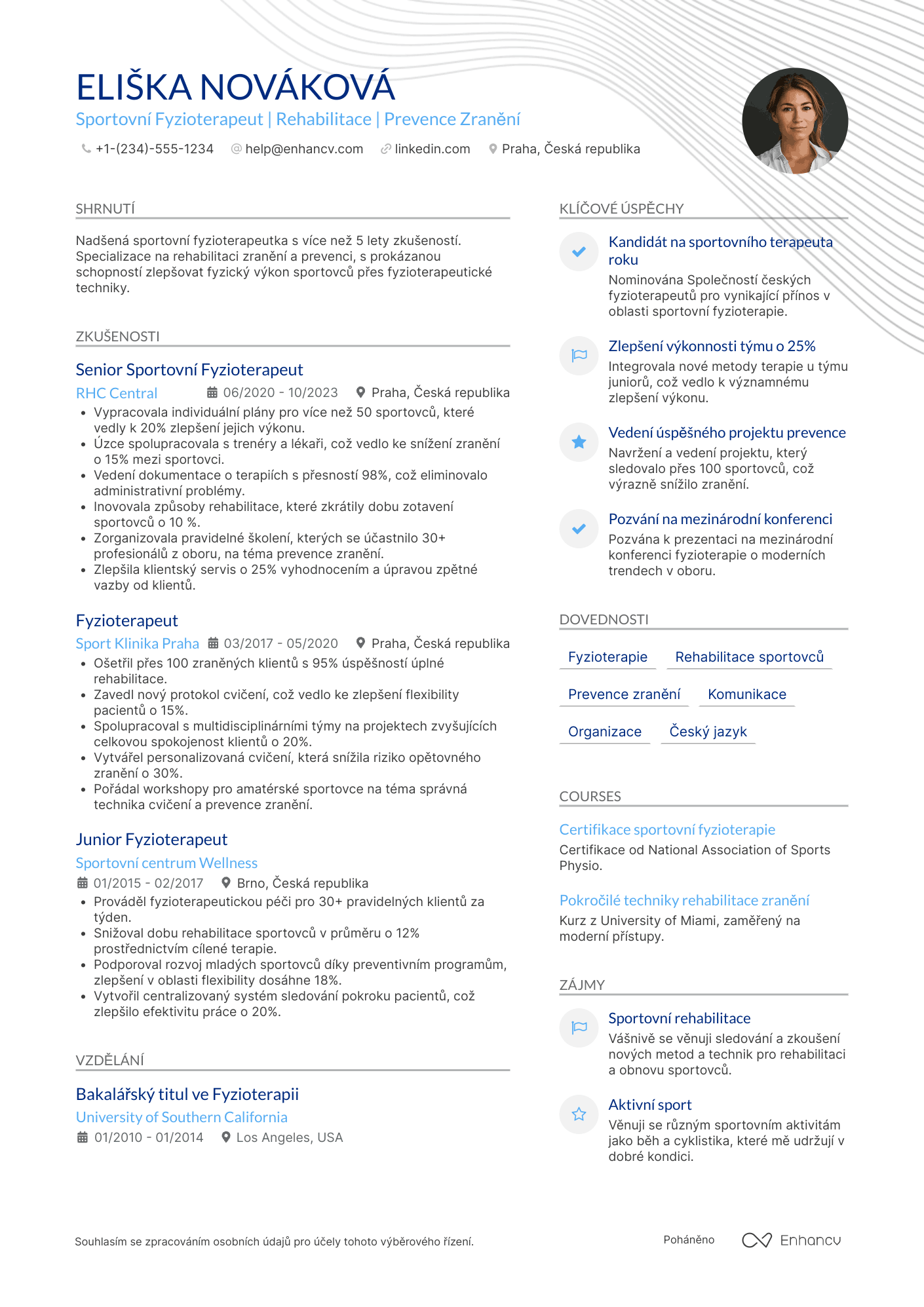 Životopis pro Sportovní Fyzioterapeut Resume Example