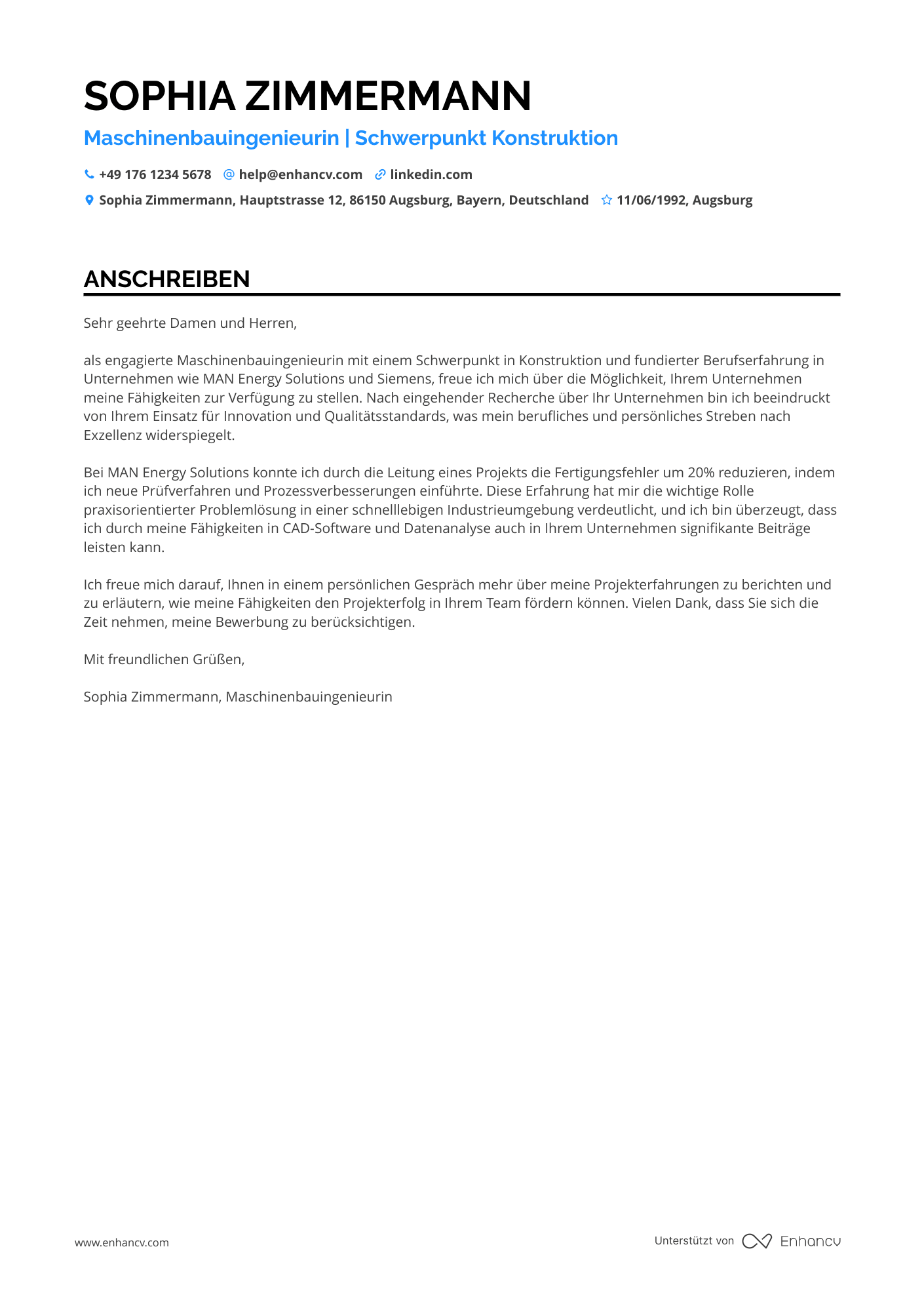 Einsteiger Maschinenbauingenieur Resume Example