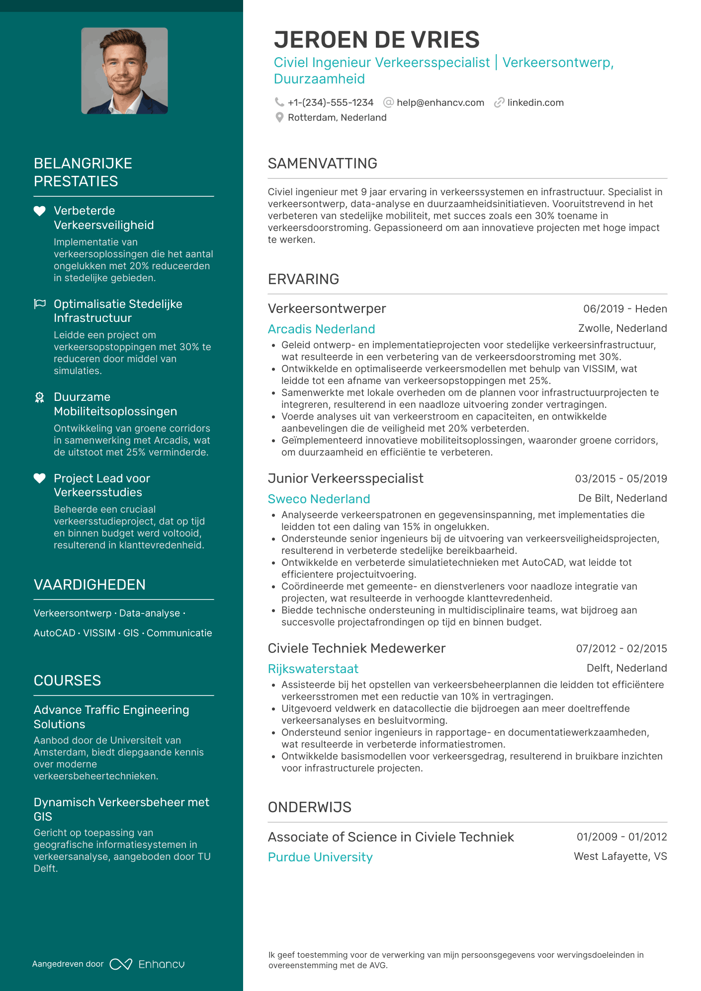 CV voor Civiel Ingenieur Verkeersspecialist Resume Example