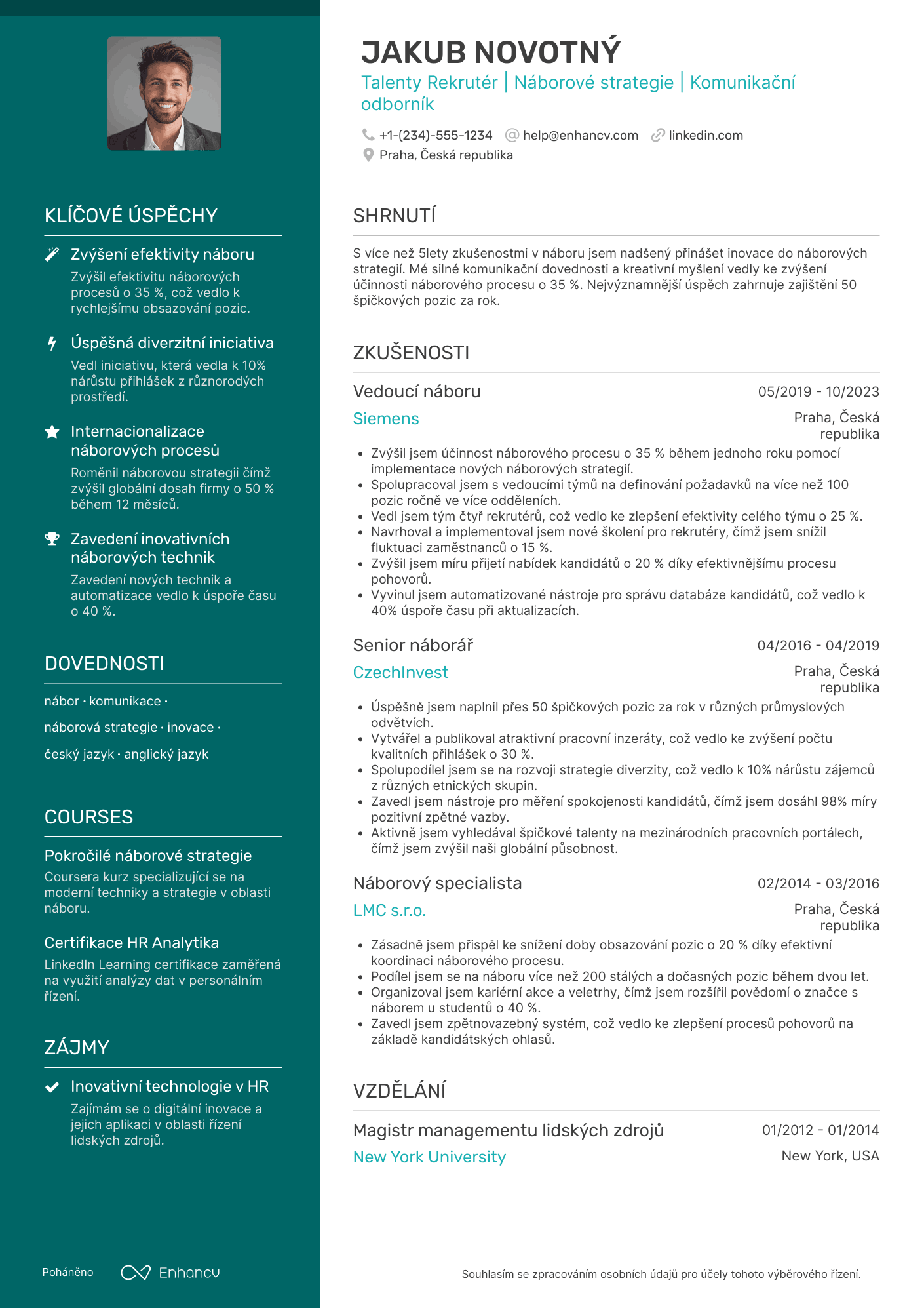 Životopis pro Rekrutér pro talenty Resume Example