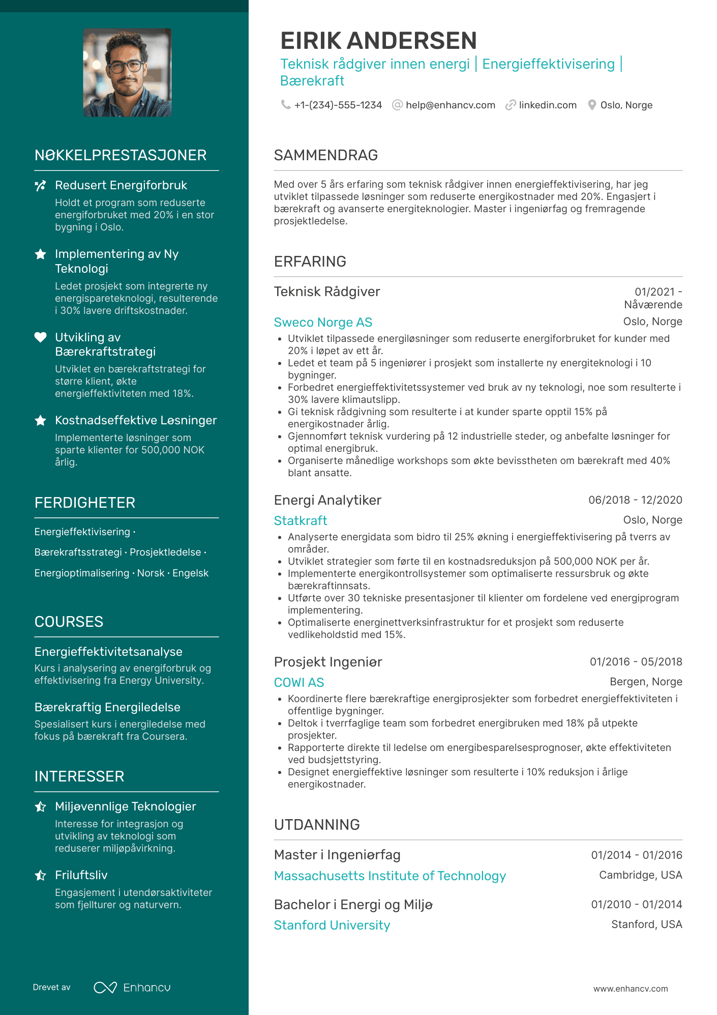 CV for Teknisk rådgiver i energi Resume Example