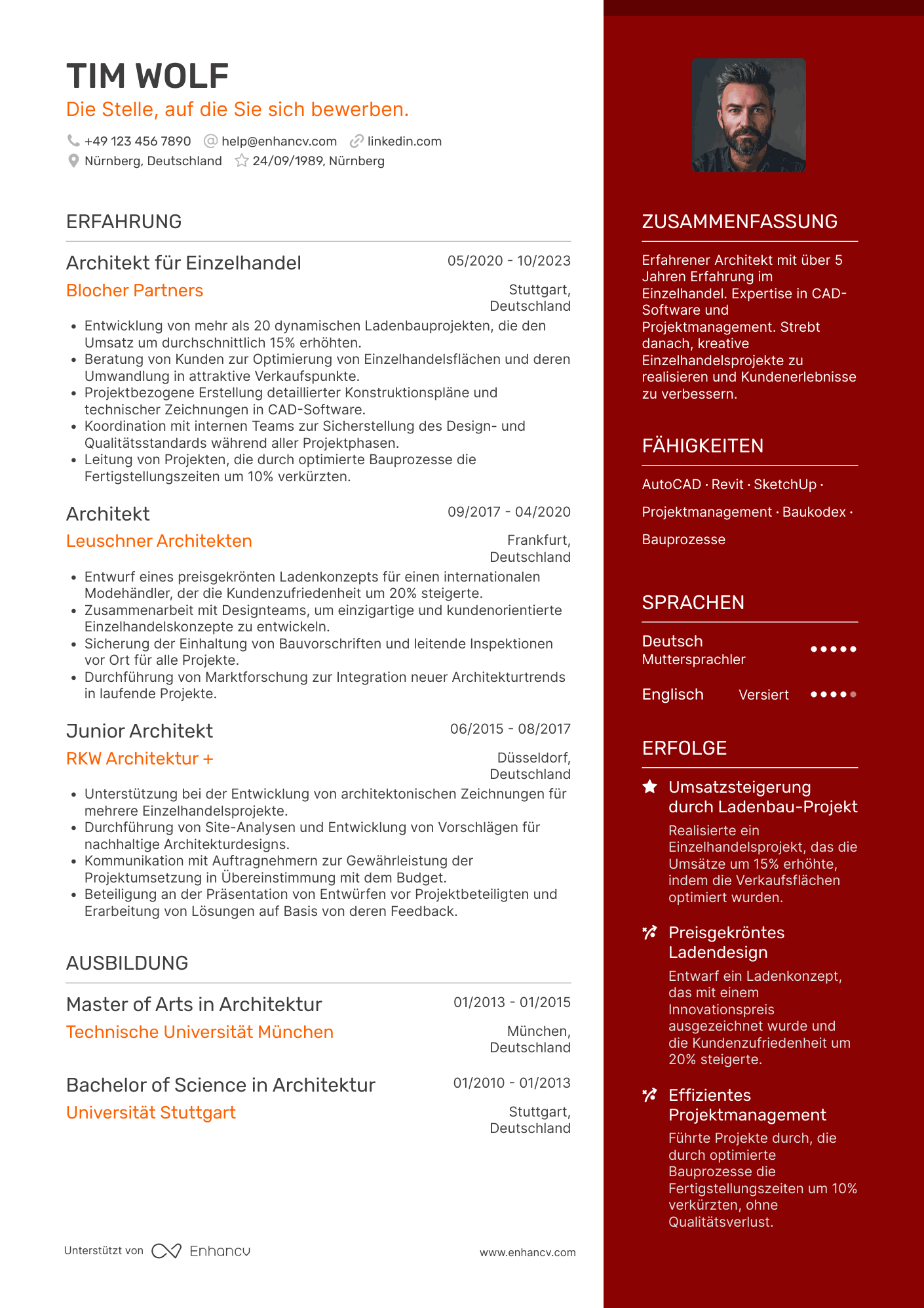 Lebenslauf in Architekt für Einzelhandel Resume Example